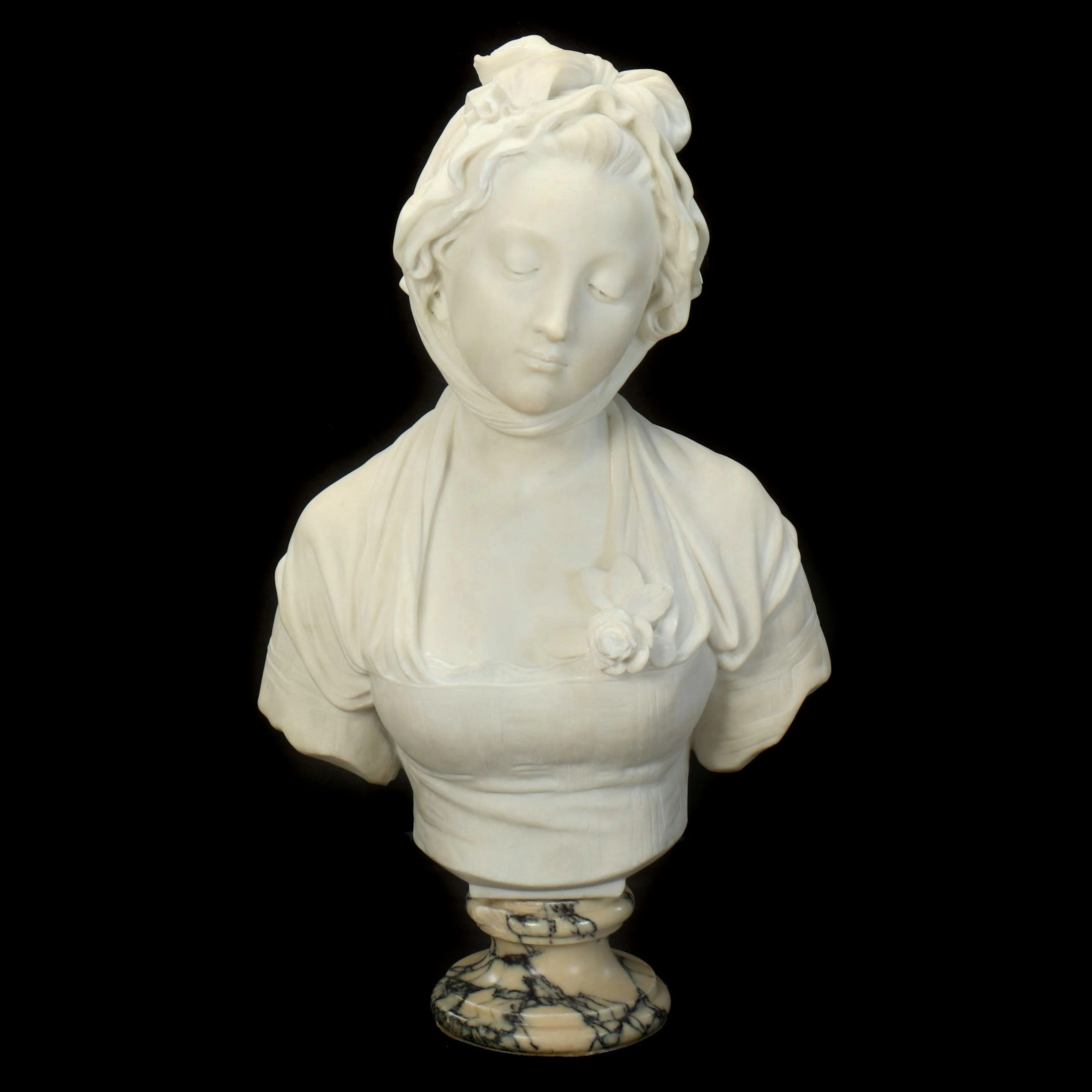 Antonio Piazza Marble Sculpture Portrait Bust of Young Woman