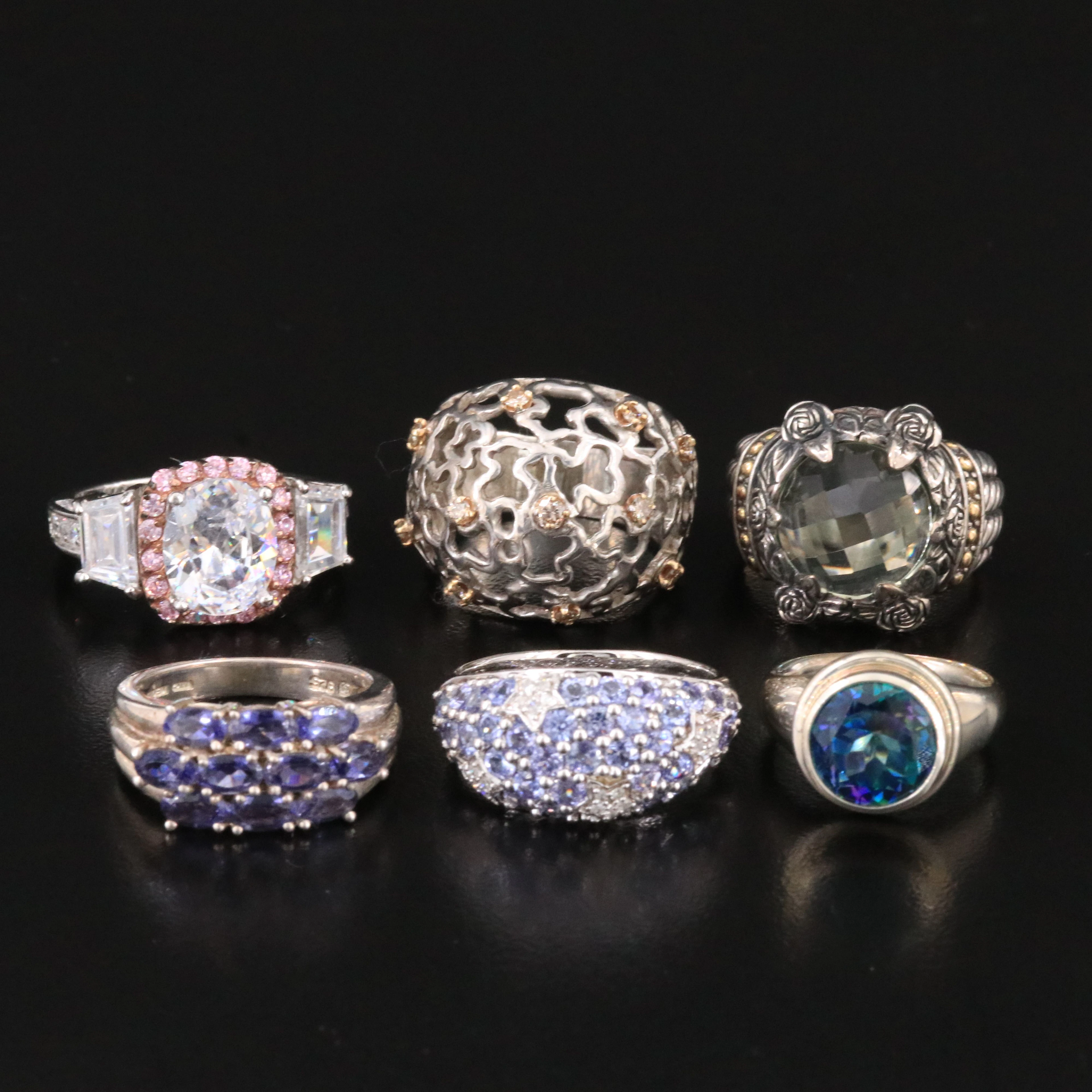 Prasiolite, Tanzanite and 18K Accents Featured in Sterling Rings