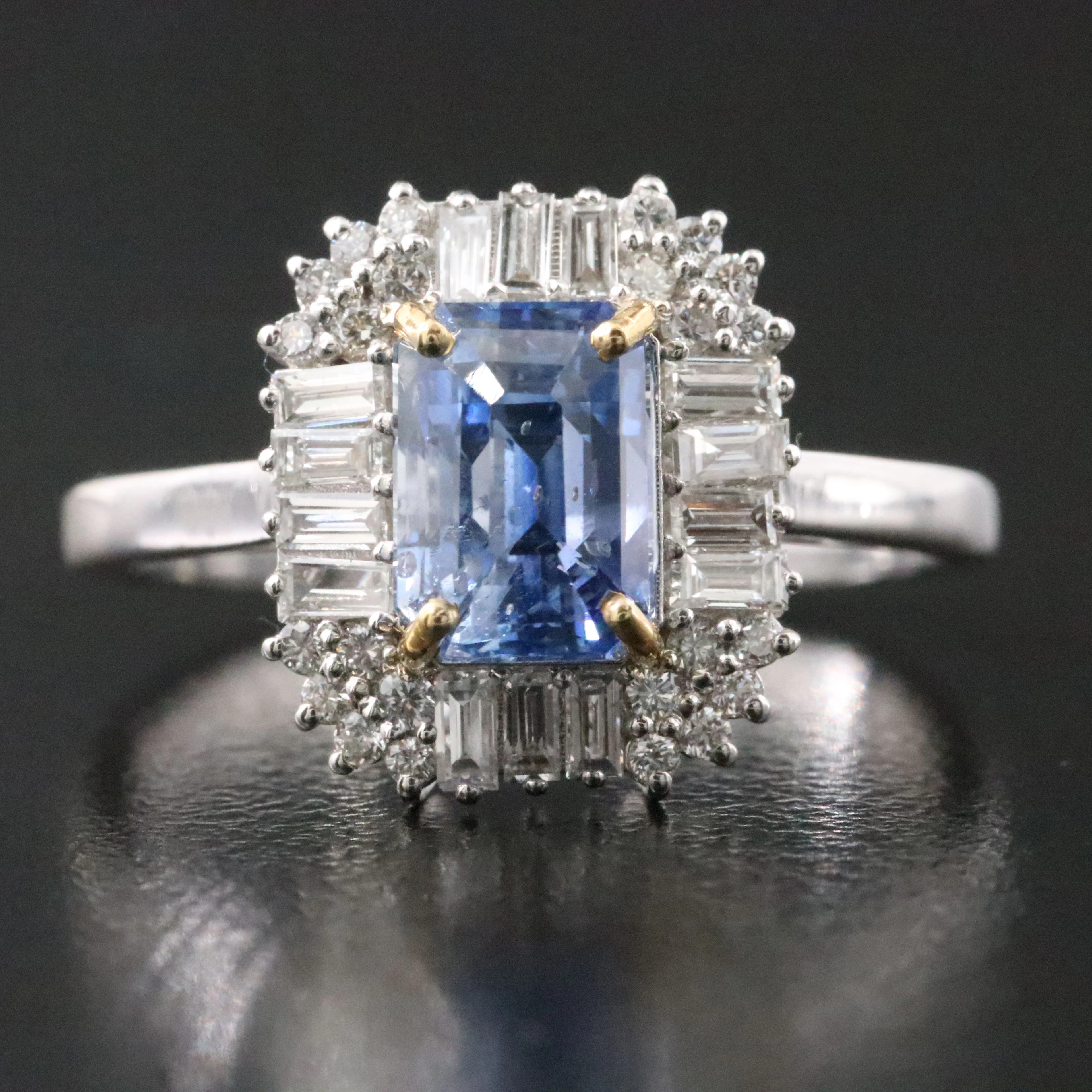 18K 2.10 CT Unheated Ceylon Sapphire and Diamond Ring with GIA Report