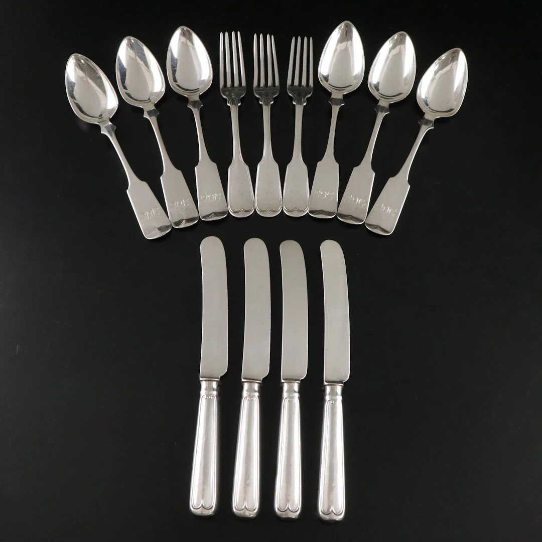 Coin Silver Spoons, Forks, and Butter Knives, Monogramed