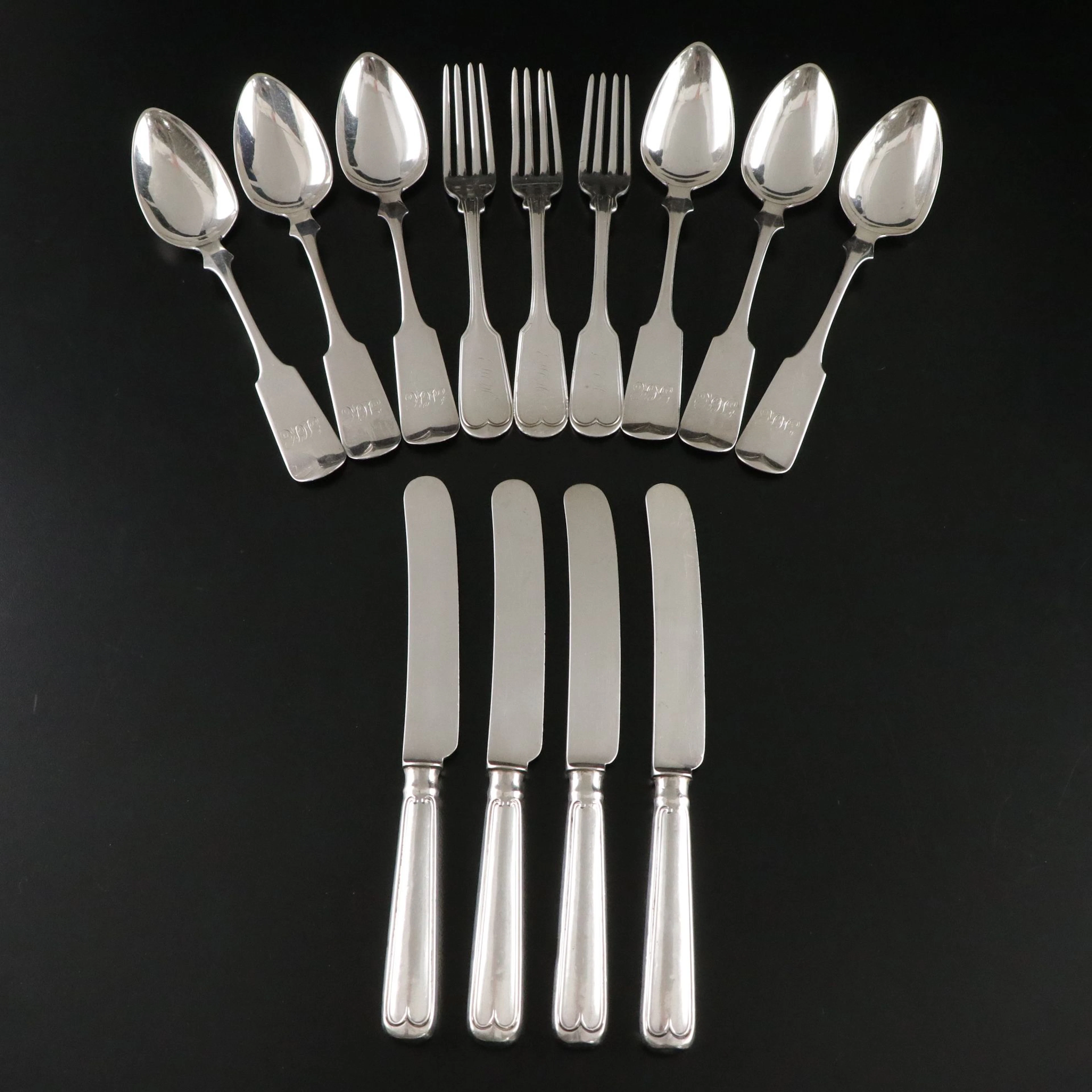 Coin Silver Spoons, Forks, and Butter Knives, Monogramed