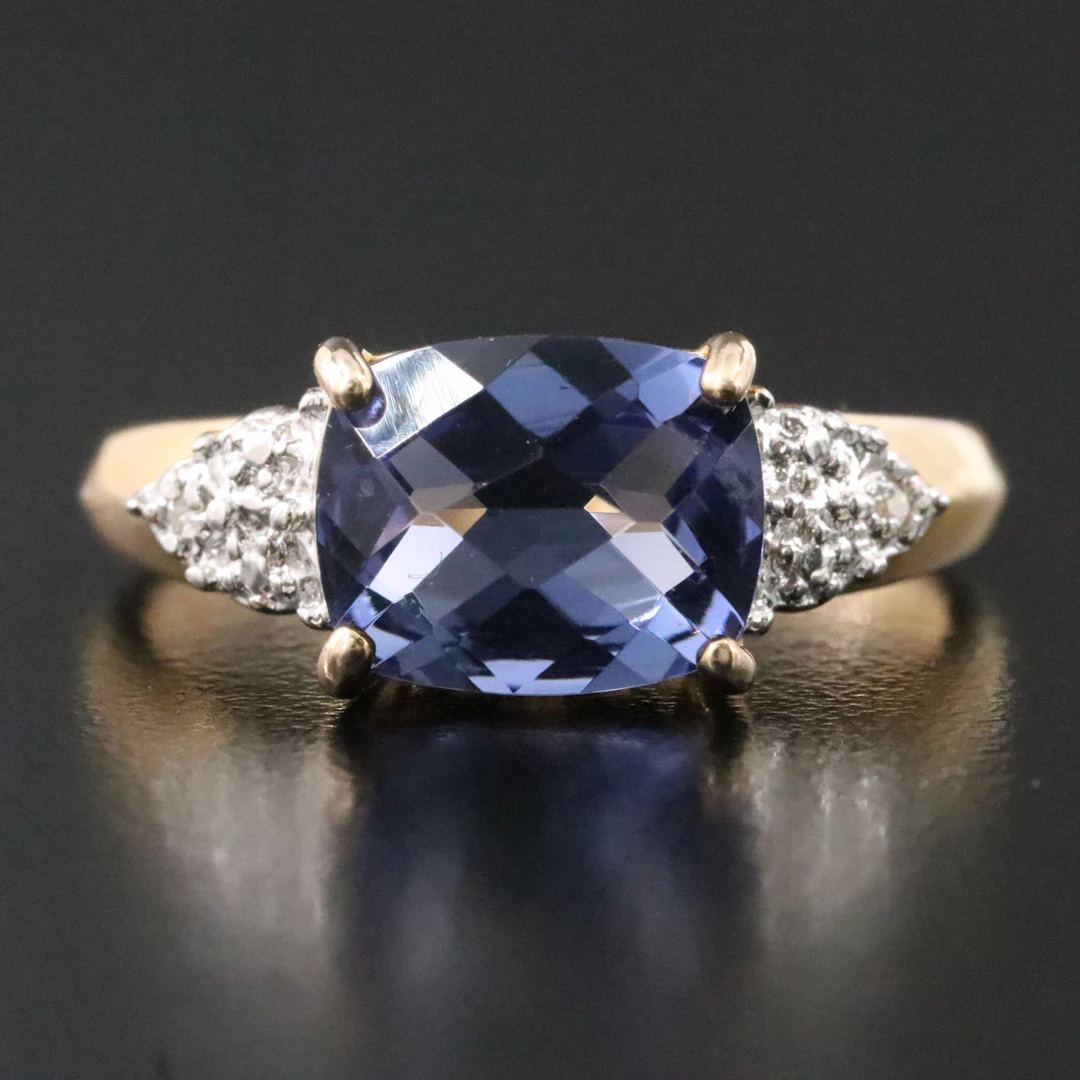 Sterling Glass and Diamond Ring