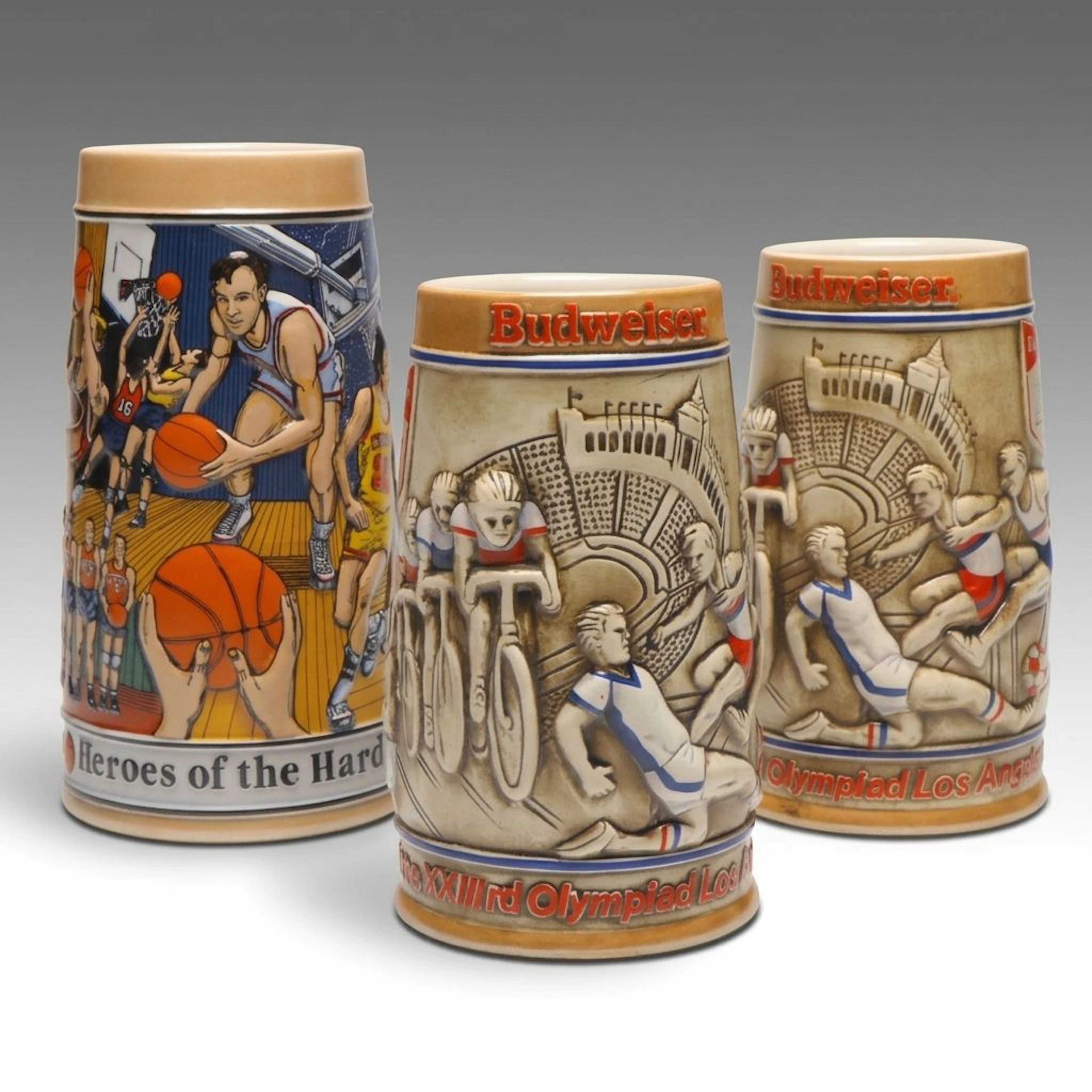 Budweiser 1984 Olympics and Budweiser 1991 Basketball Series Ceramic Tankards