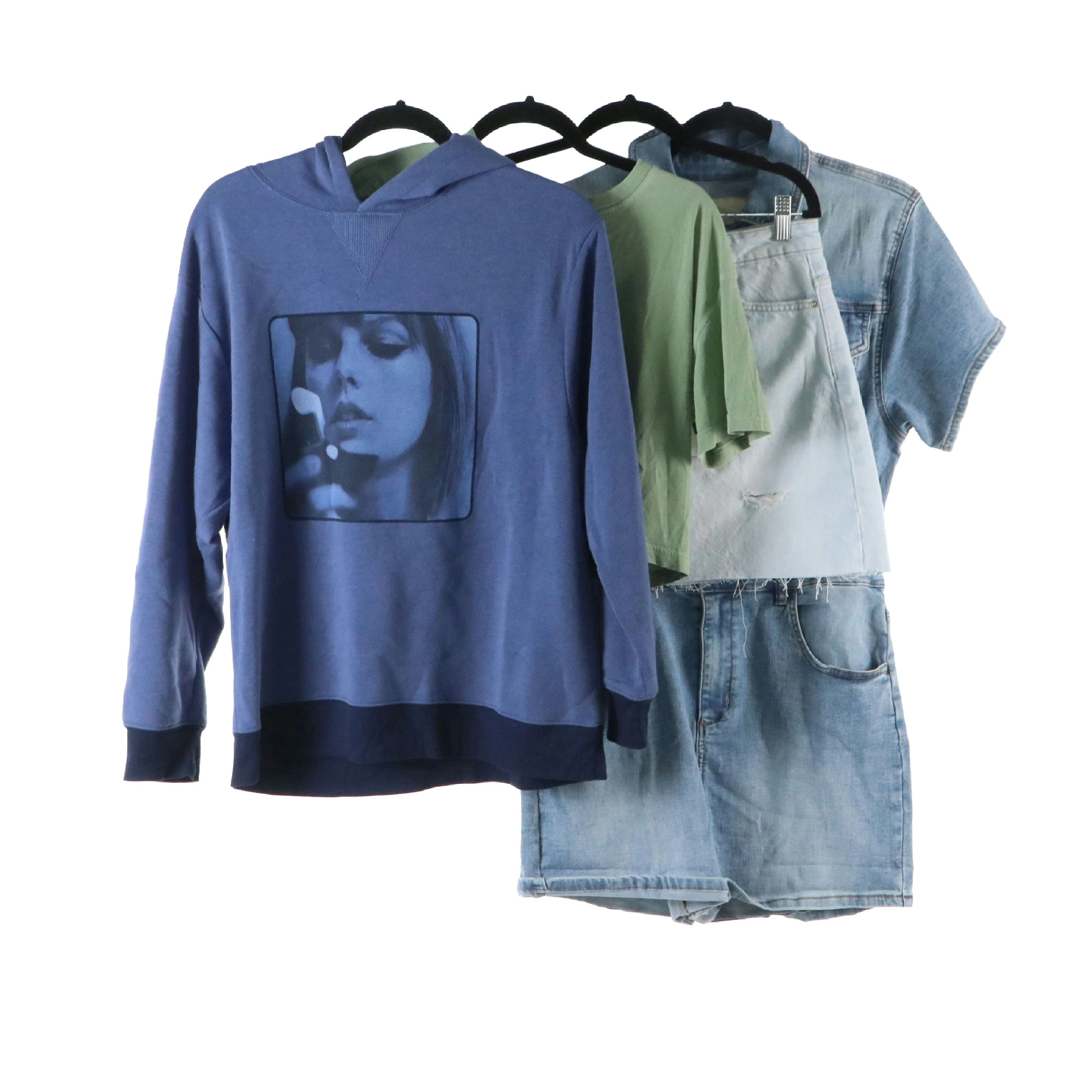 Taylor Swift Midnights Hoodie, Zara Denim Miniskirt, Other Cropped Tee, More