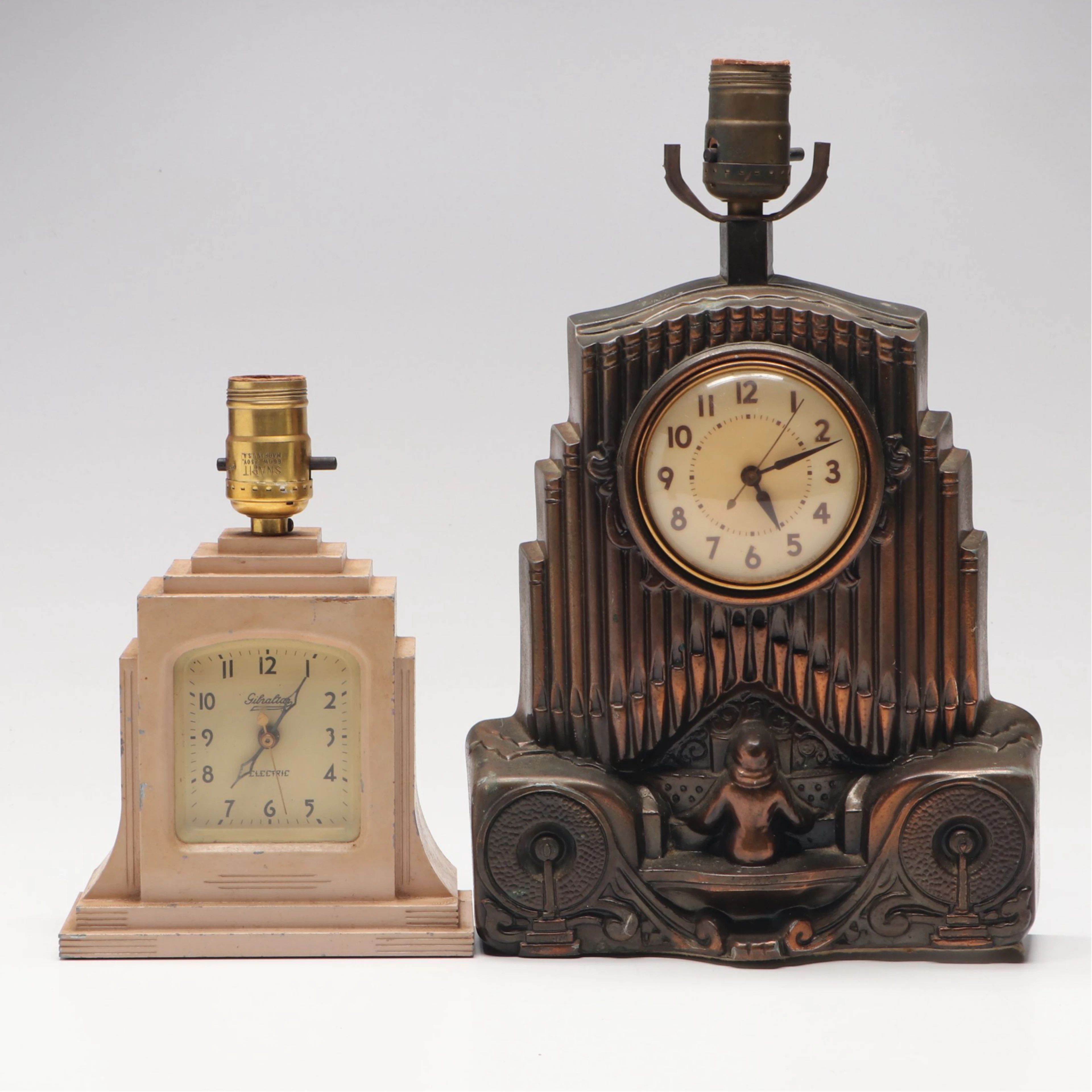 Telechron and Gibraltar Table Lamp Clocks, Mid-20th Century