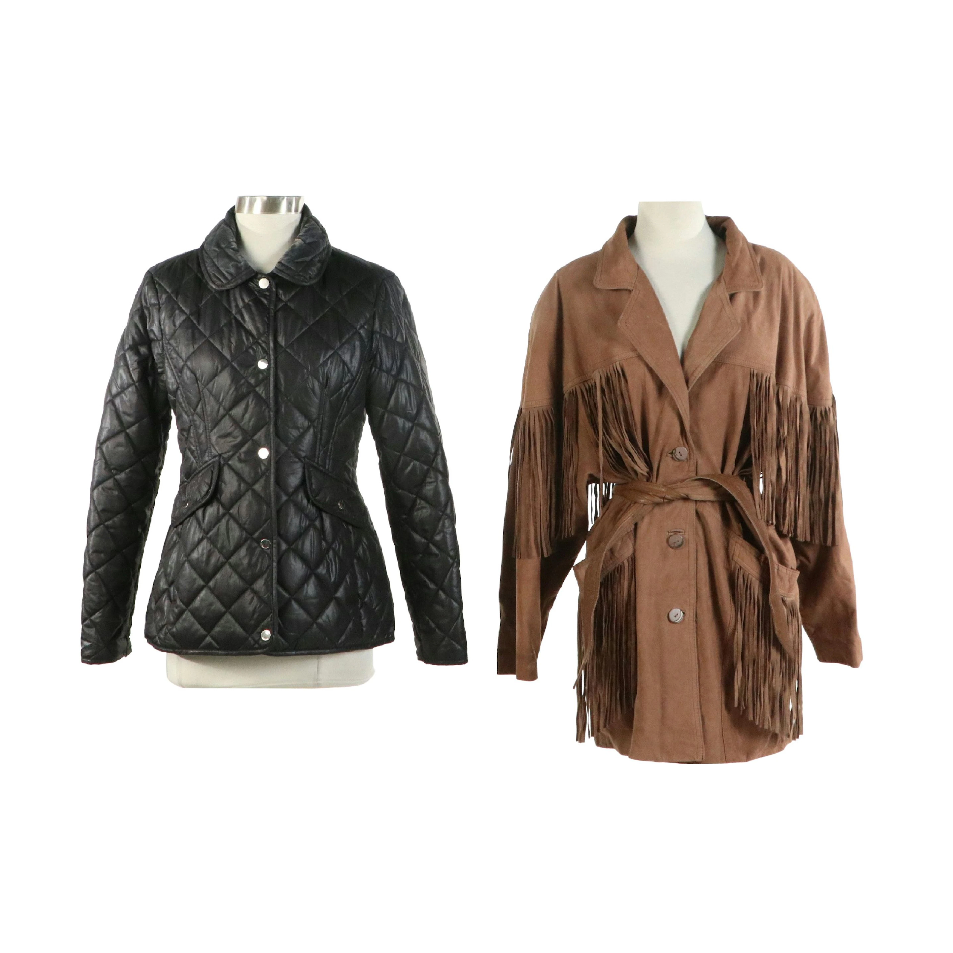 Kate Spade NY Quilted Jacket with 1980s Pelle Leather Fringe Jacket