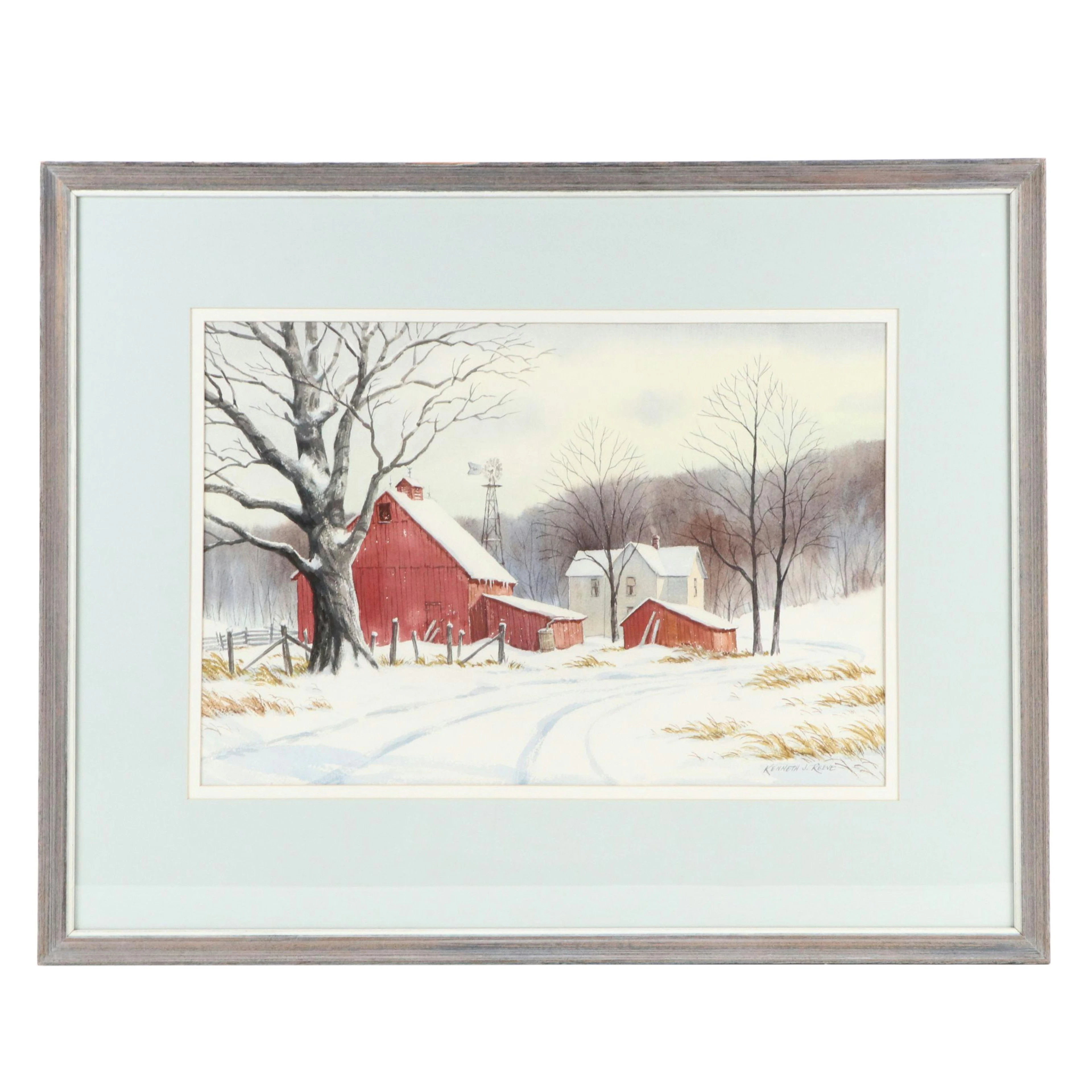 Kenneth J. Reeve Brown County Landscape Watercolor Painting "Winter Morning"