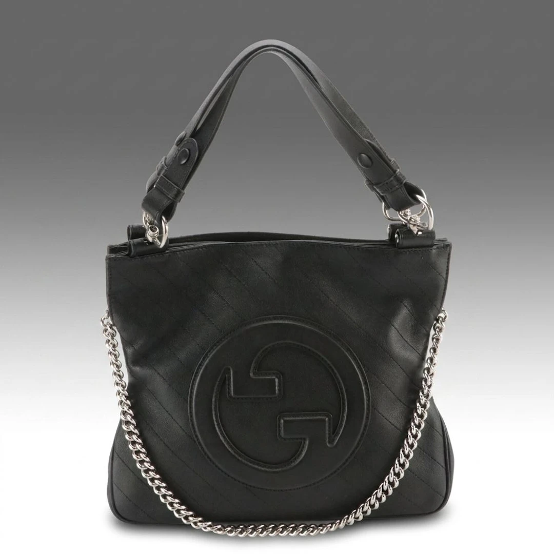 Gucci Blondie Tote Bag in Black Diagonal Stitched Calfskin Leather