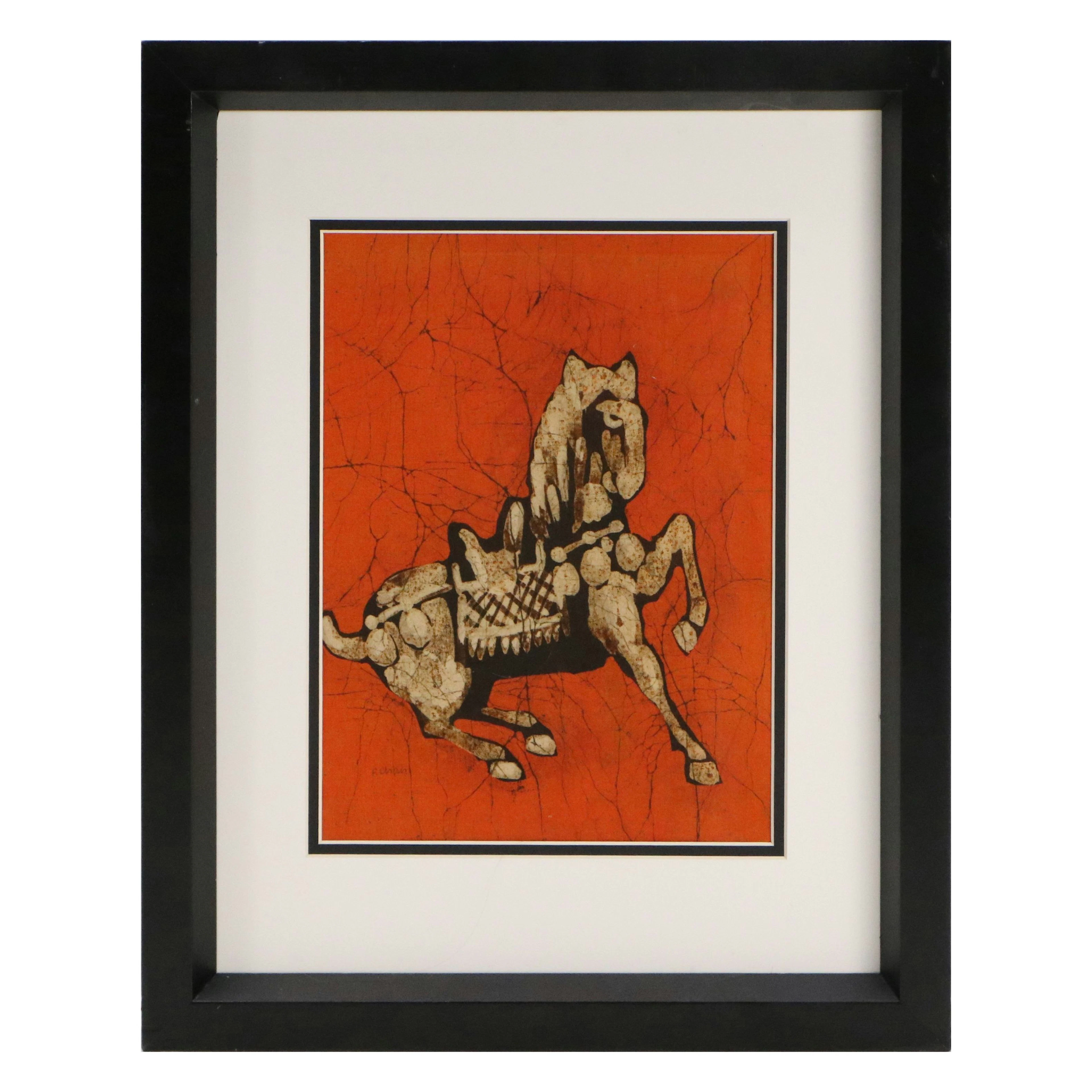 Paul Chan Batik Dyed Canvas Depicting Ming Style Horse