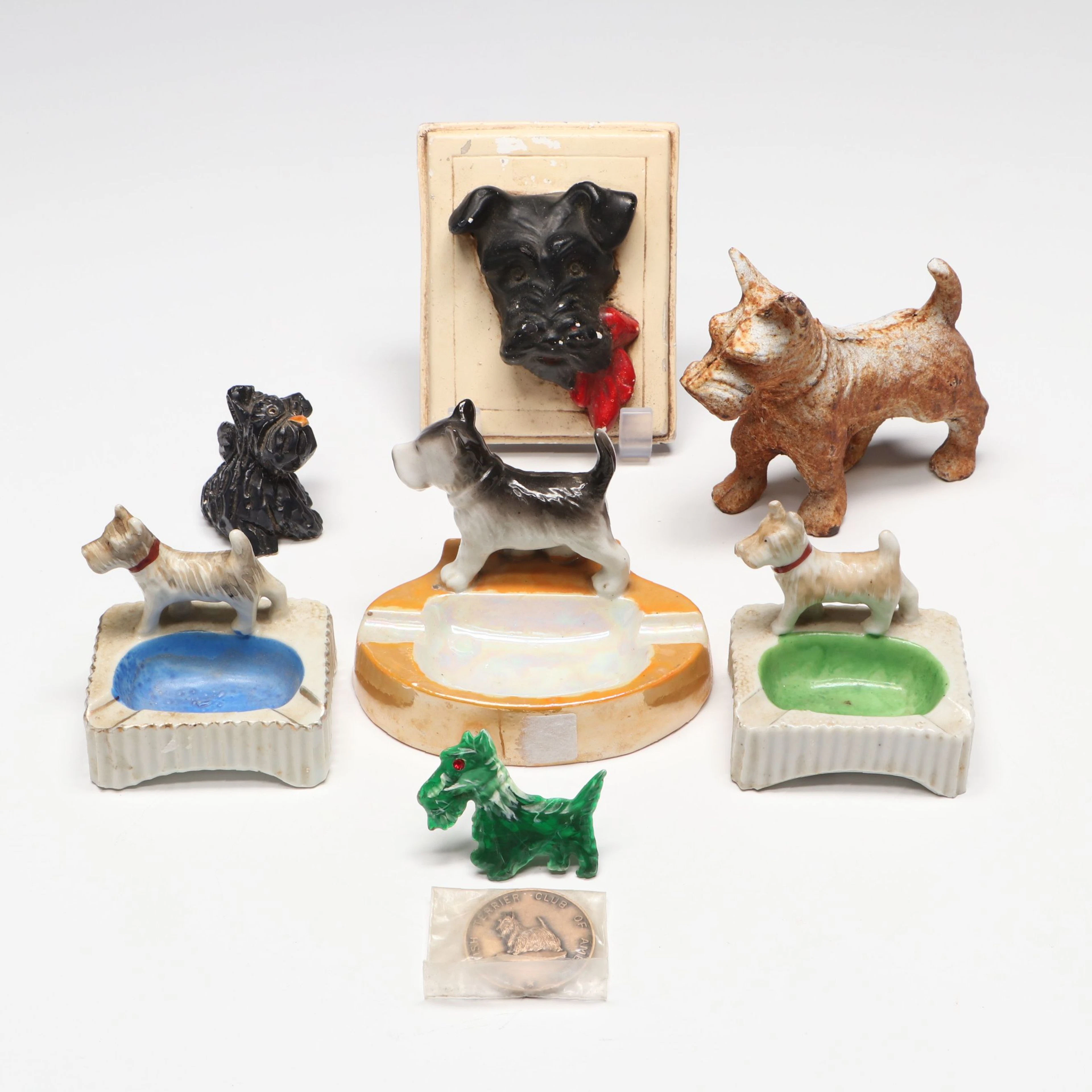 Japanese Porcelain Ashtrays, Cast Iron Figurine and More Terrier Décor, Vintage