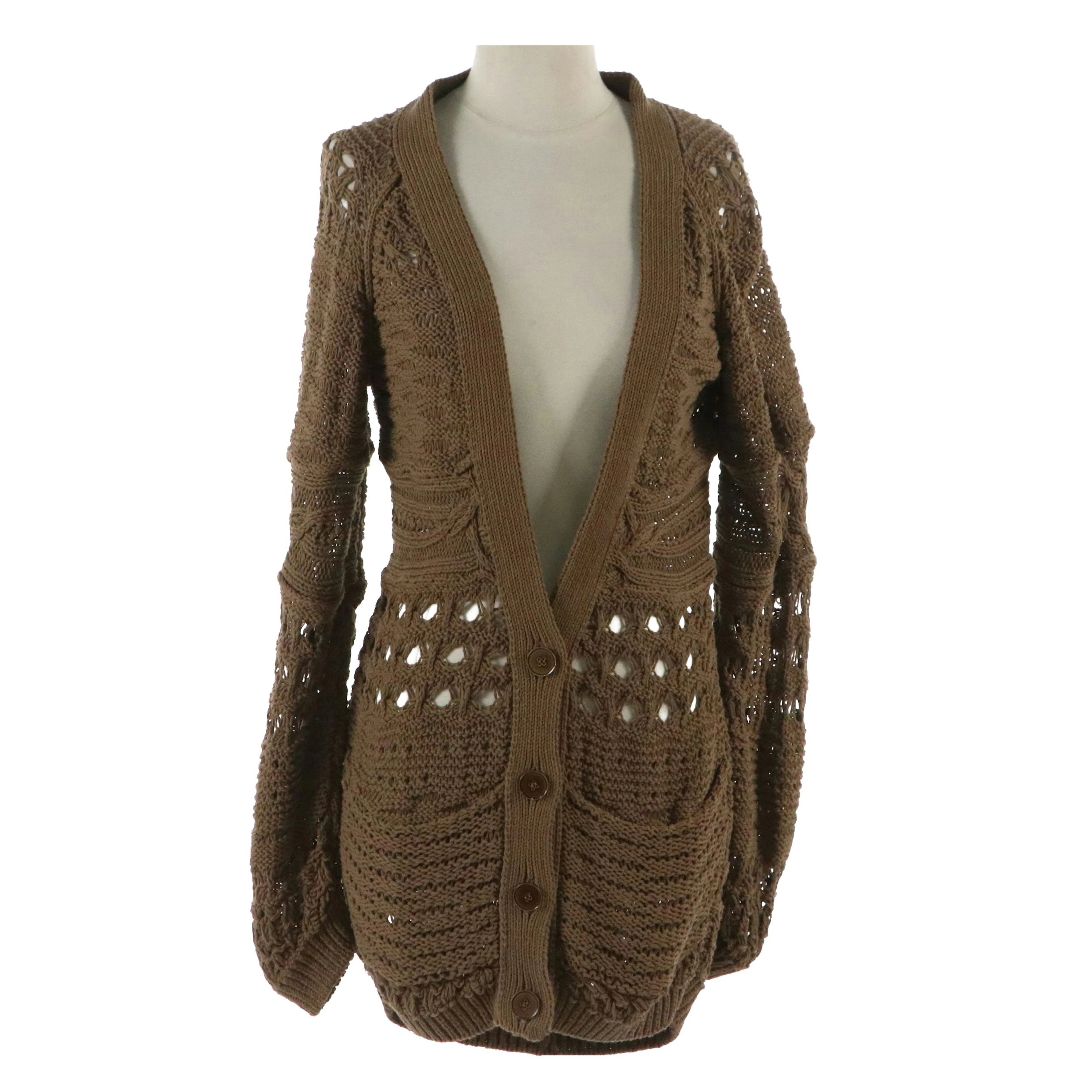 Stella McCartney Brown Wool/Linen Chunky Knit Mid-Length Cardigan
