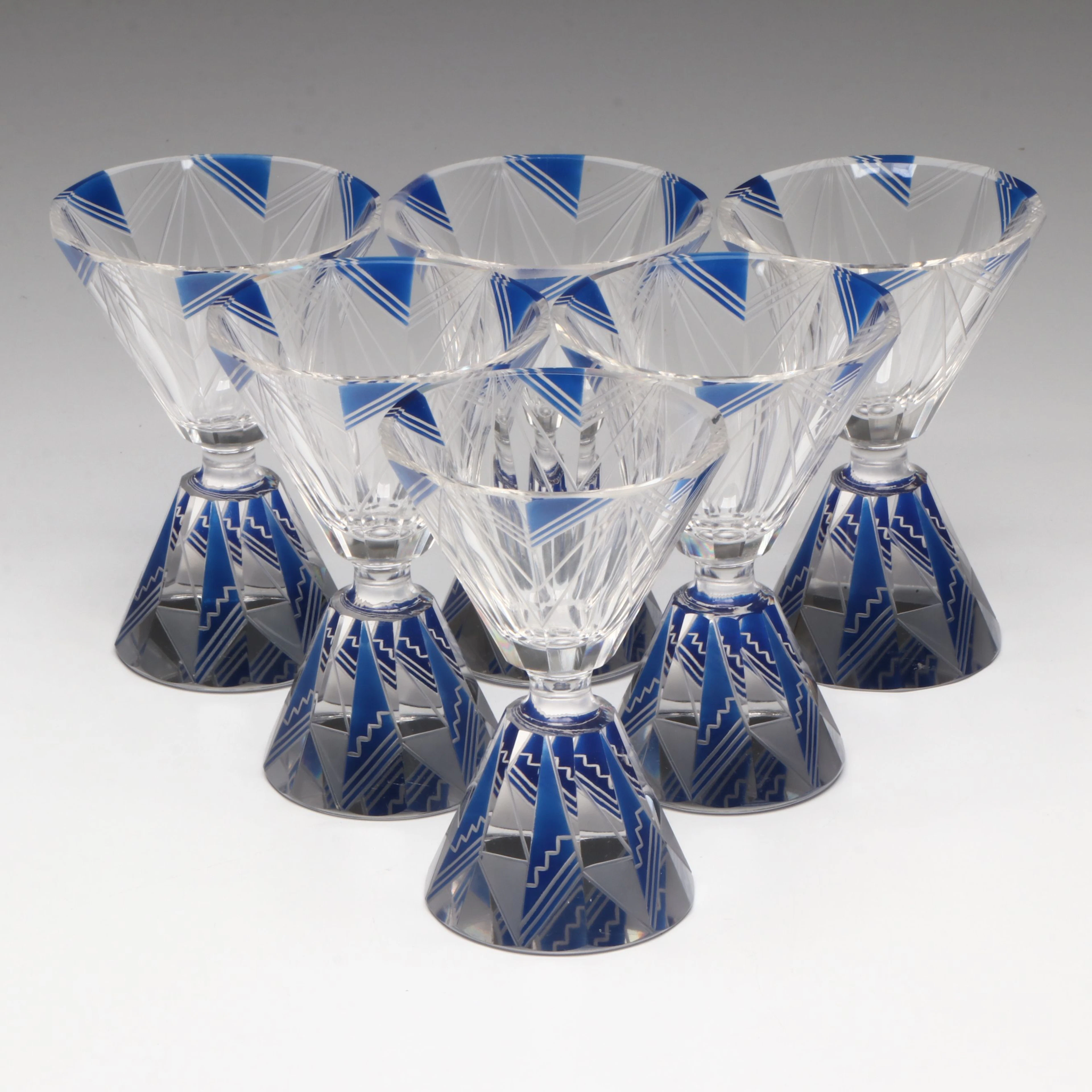 Vintage European Style Cut Glass Cordials, Set of Six