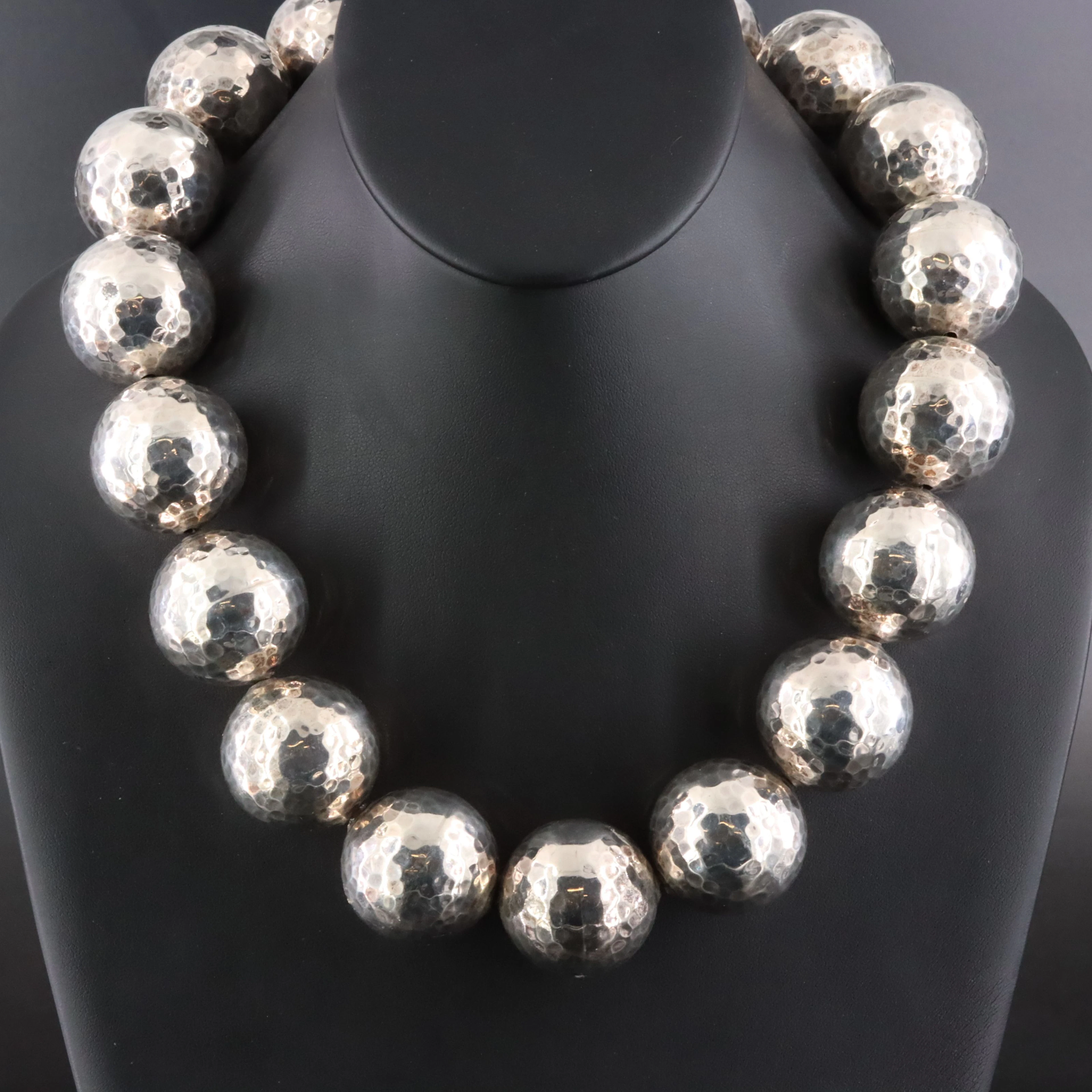 Artisan Sterling Bead Necklace with Hammered Finish