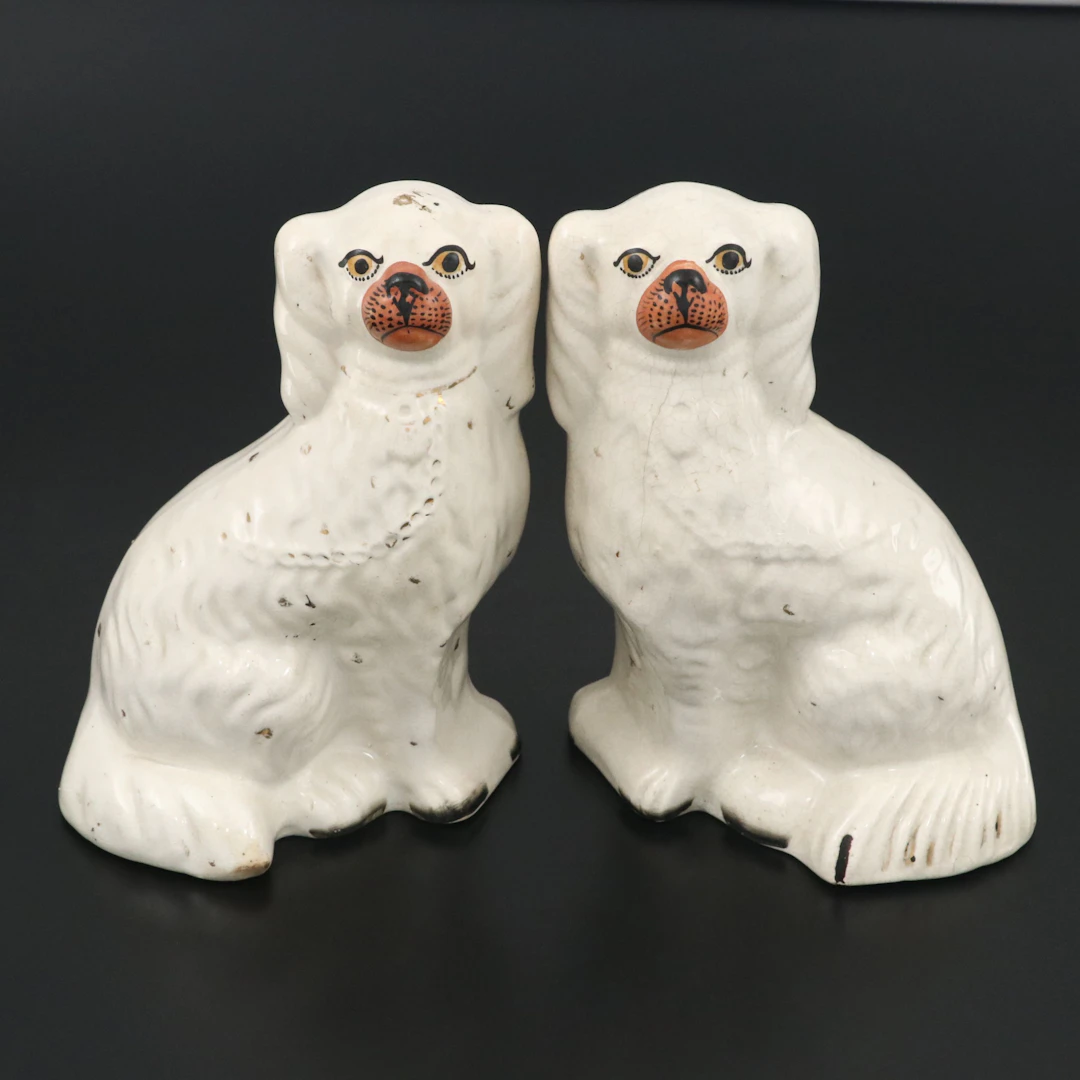 Staffordshire English Earthenware White Spaniels, 19th Century