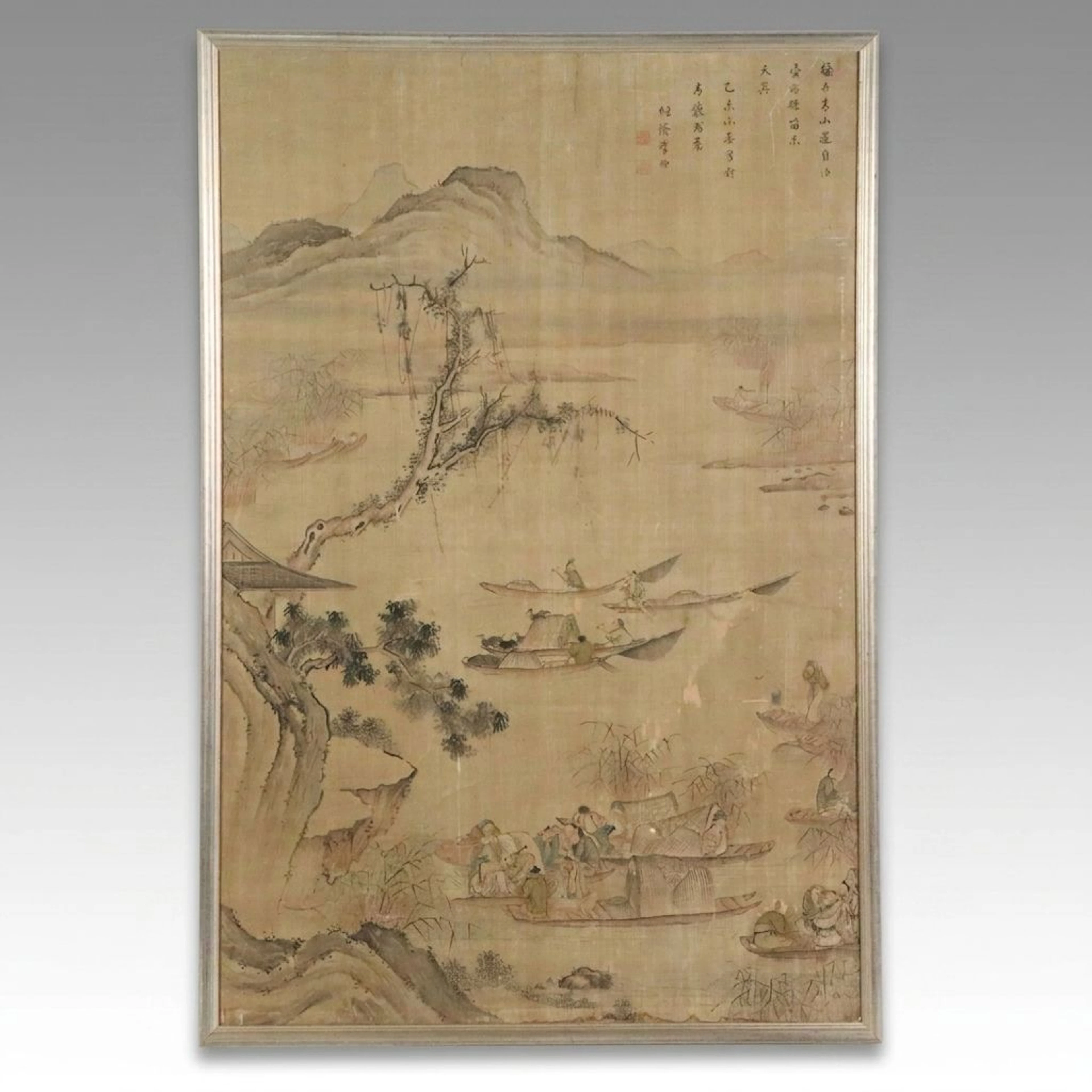 Antique Chinese or Korean Painting on Silk, 19th Century or Earlier