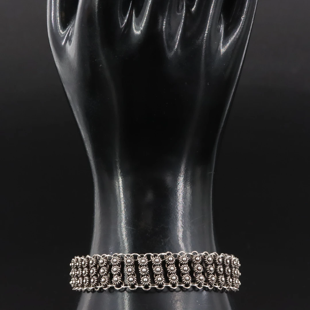 Vintage Sterling Cannetille Chain Bracelet