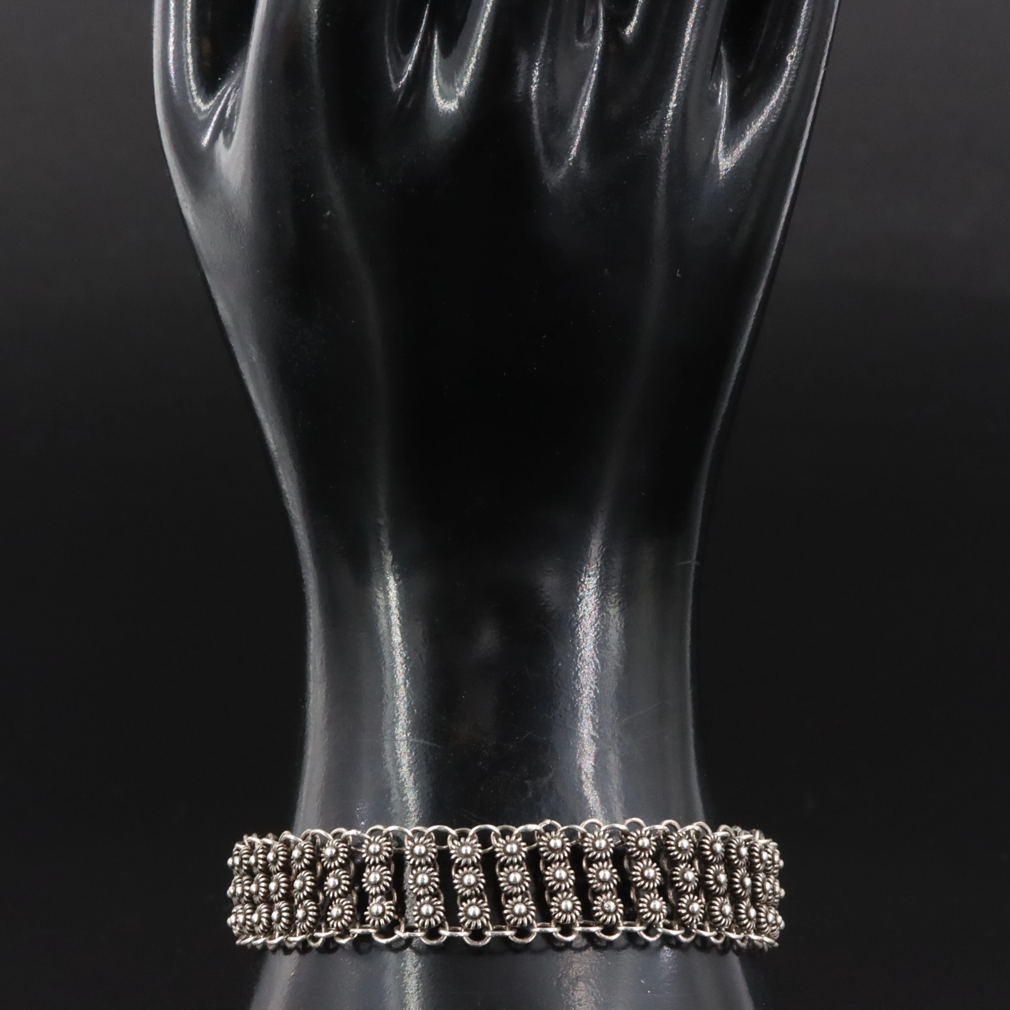 Vintage Sterling Cannetille Chain Bracelet