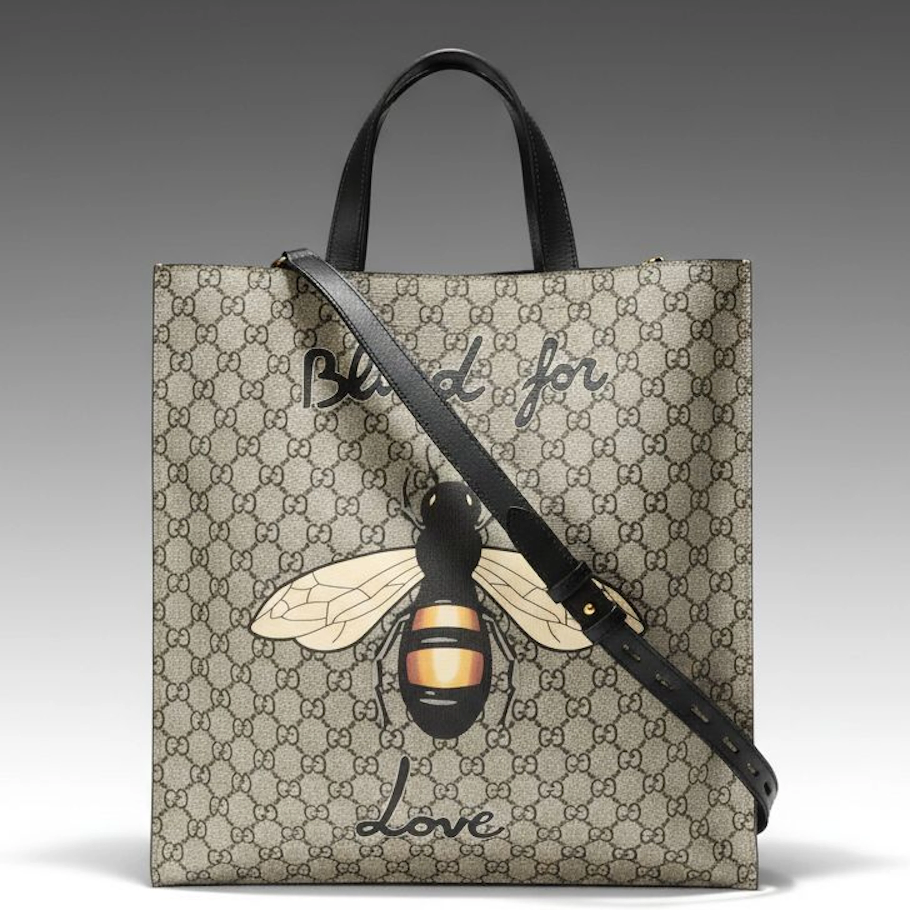 Gucci "Blind for Love" Two-Way Tote in Bee Print GG Supreme Canvas and Leather