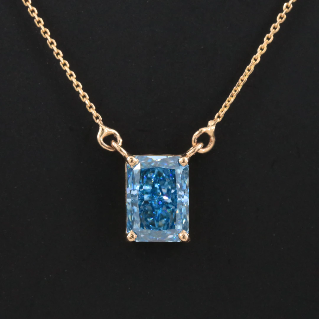 14K Gold 2.30 CT Fancy Vivid Blue Lab Grown Diamond Solitaire Necklace
