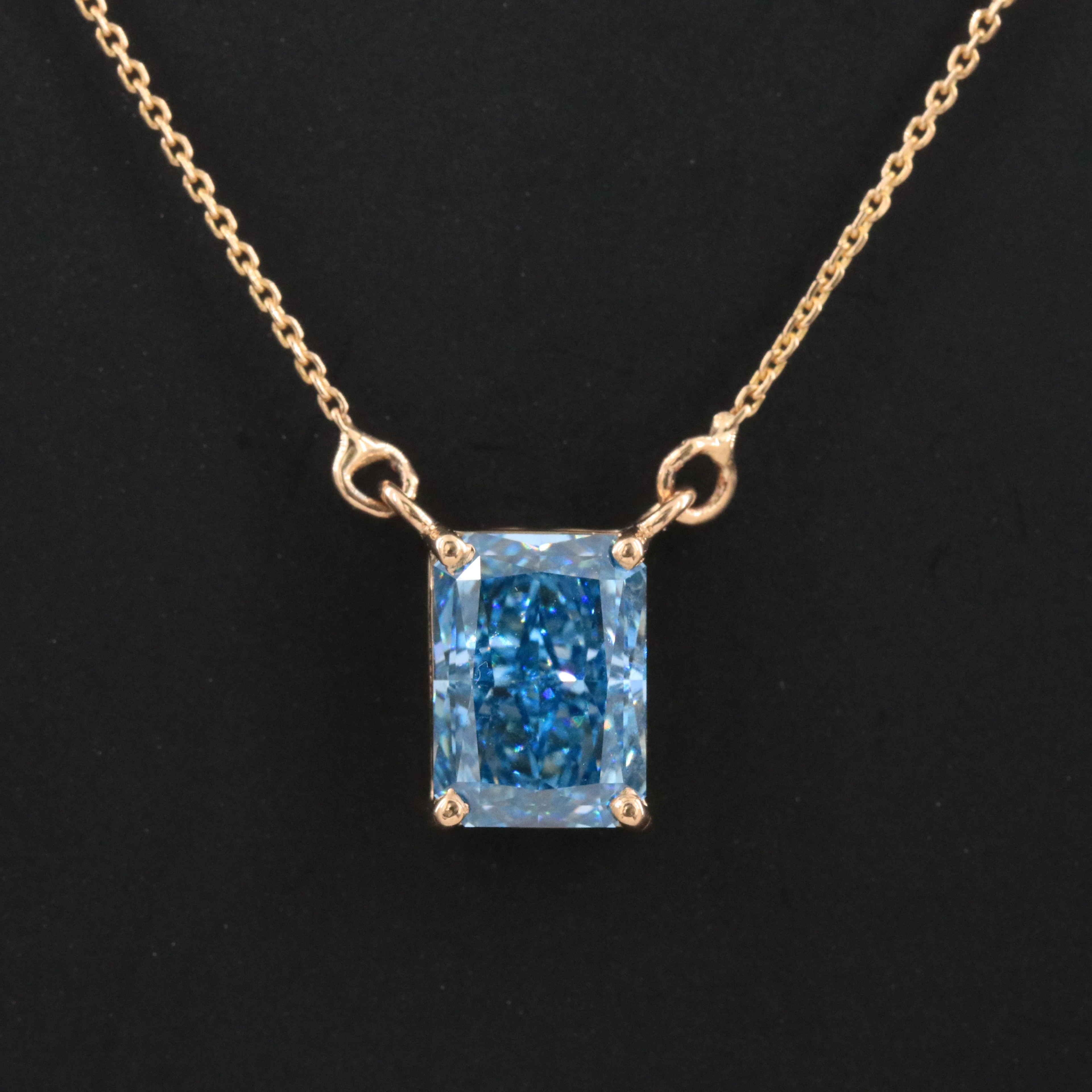 14K Gold 2.30 CT Fancy Vivid Blue Lab Grown Diamond Solitaire Necklace