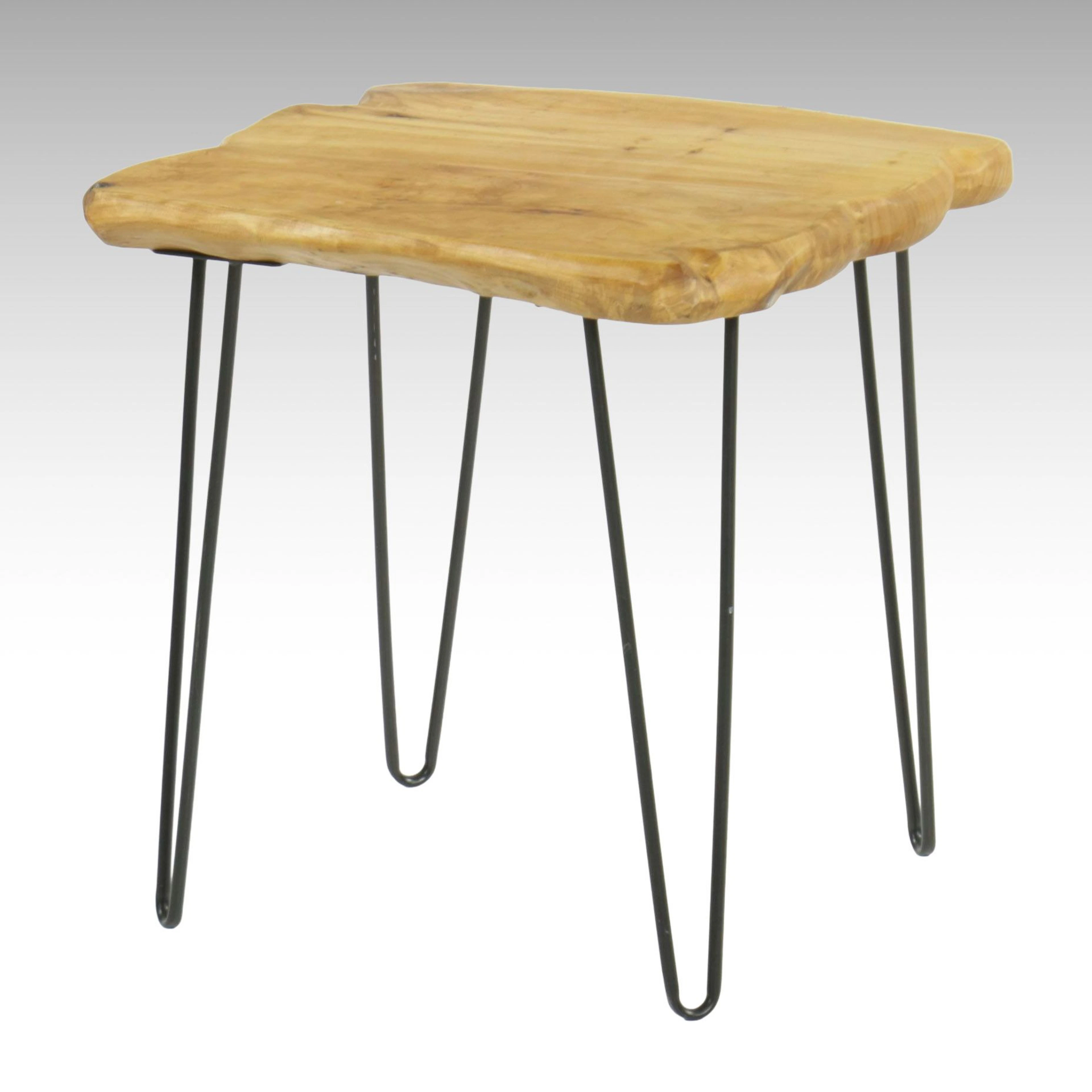 Rustic Pine Accent Table with Hairpin Legs, 21st Century