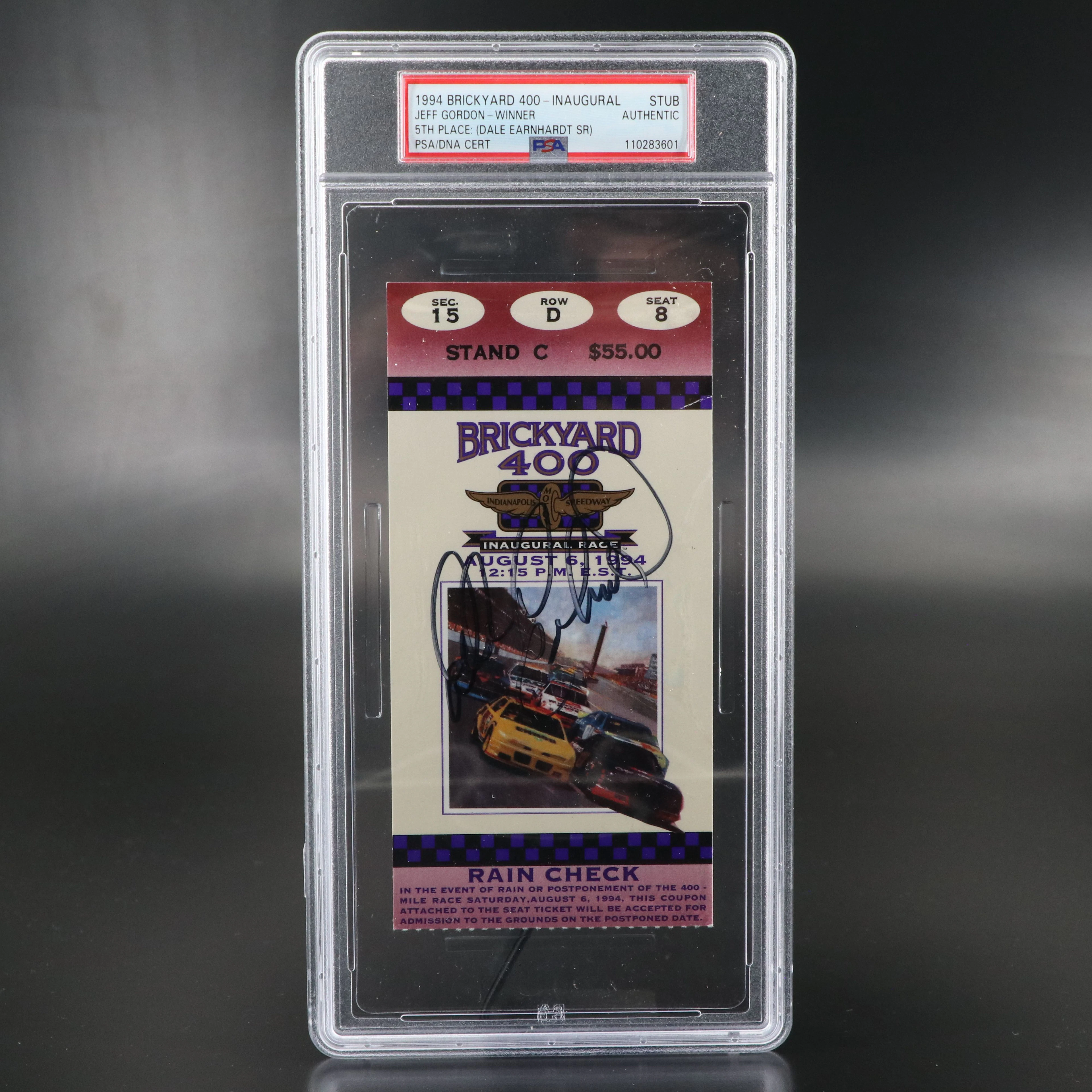 Dale Earnhardt Sr. Signed 1994 Brickyard 400 NASCAR Ticket Stub, PSA