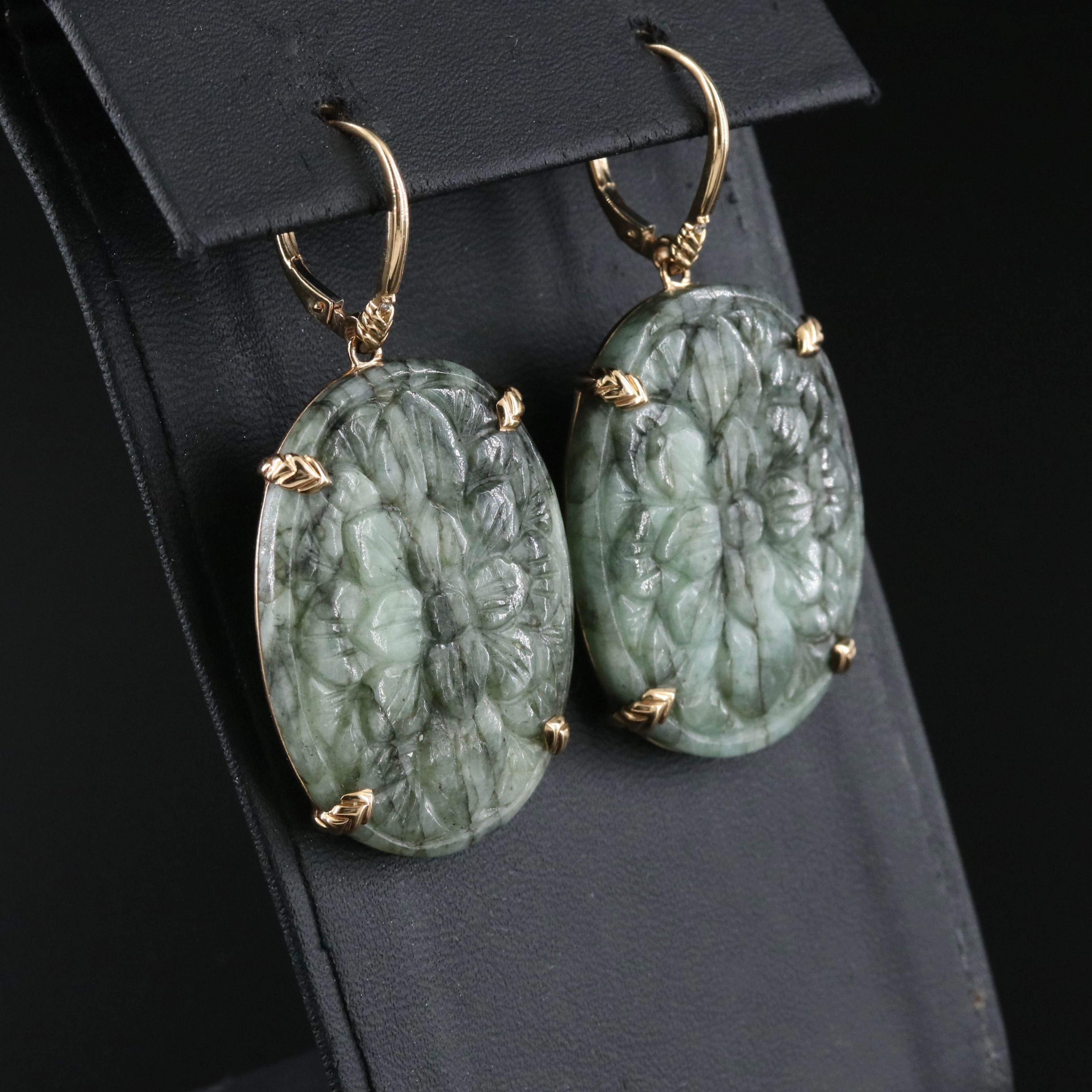 Chromia 18K Emerald and Diamond Carved Flower Drop Earrings