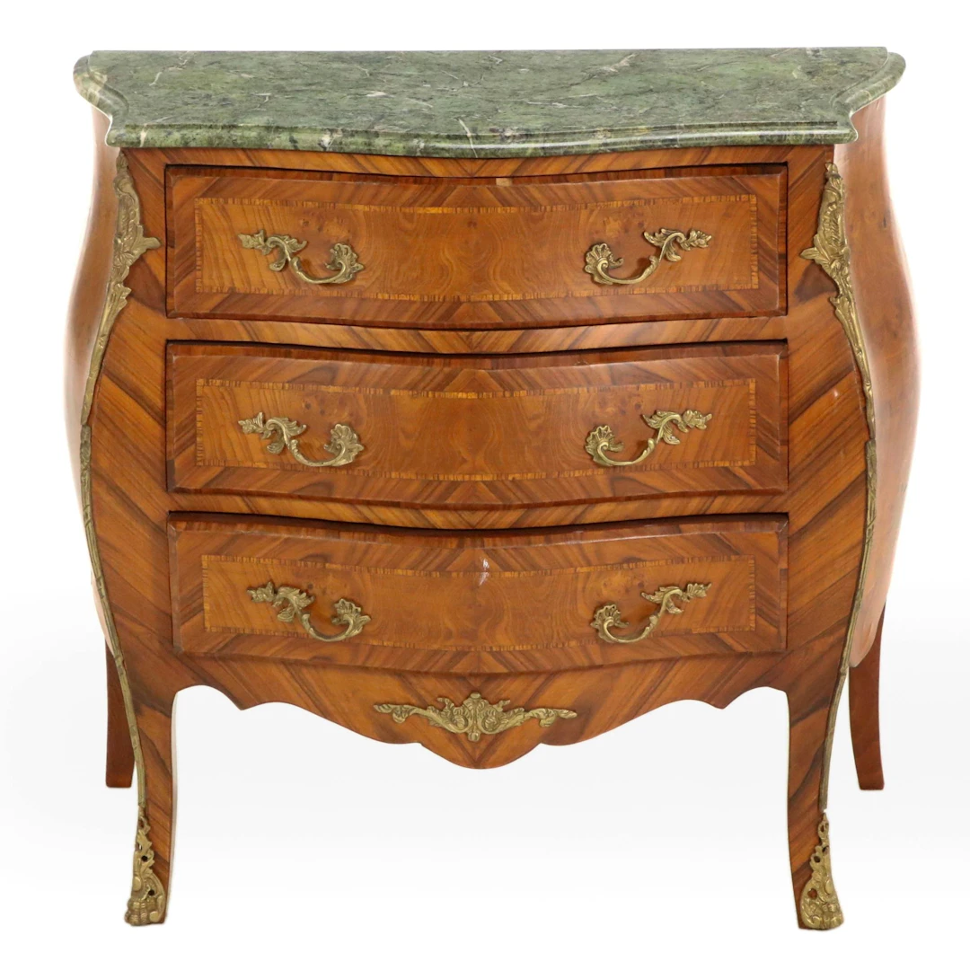 Louis XV Style Marble Top Mahogany Bombé Chest, Early 20th Century