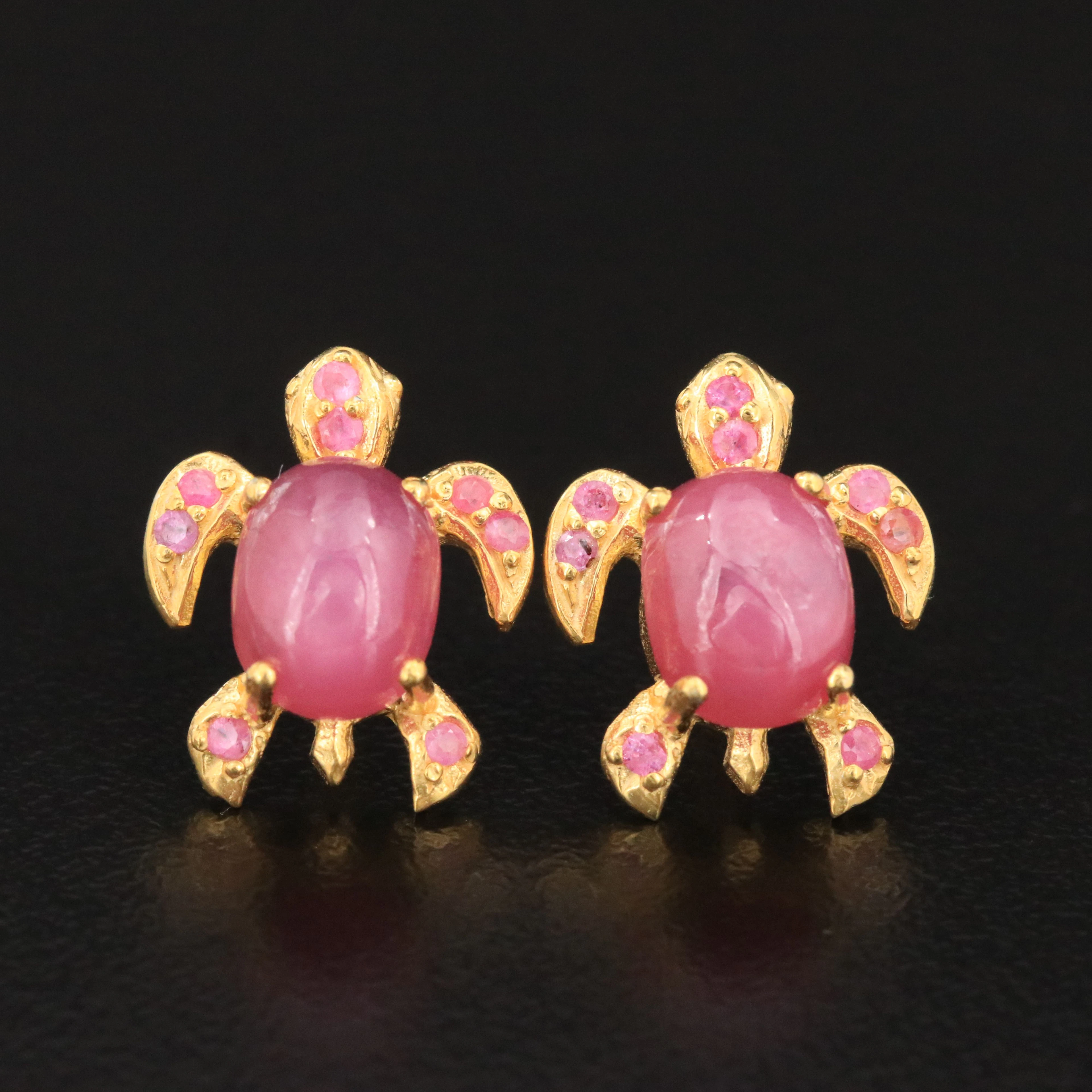 Sterling Filled Corundum and Ruby Sea Turtle Earrings