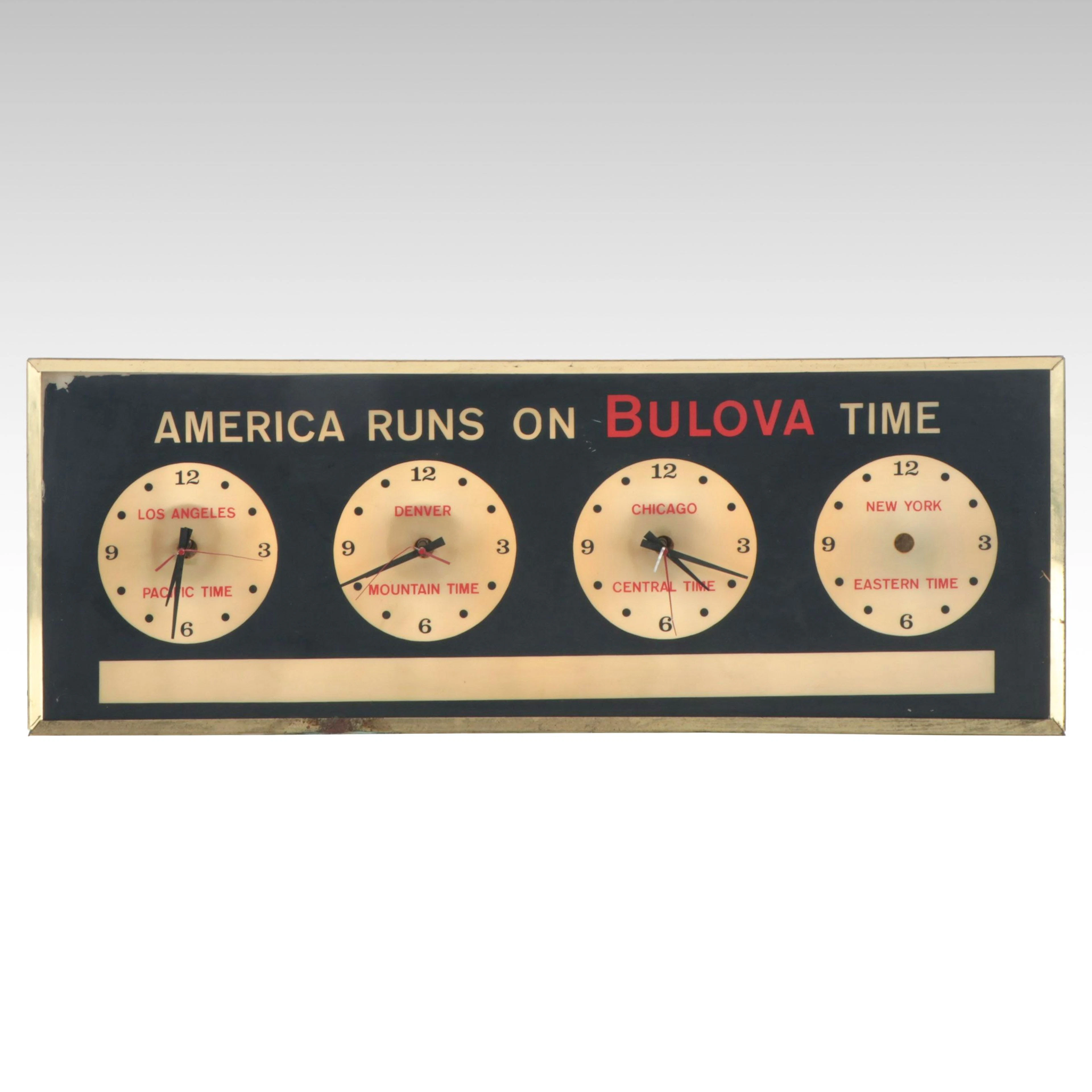 Bulova Time Zone Adverting Wall Clock, Mid-20th Century