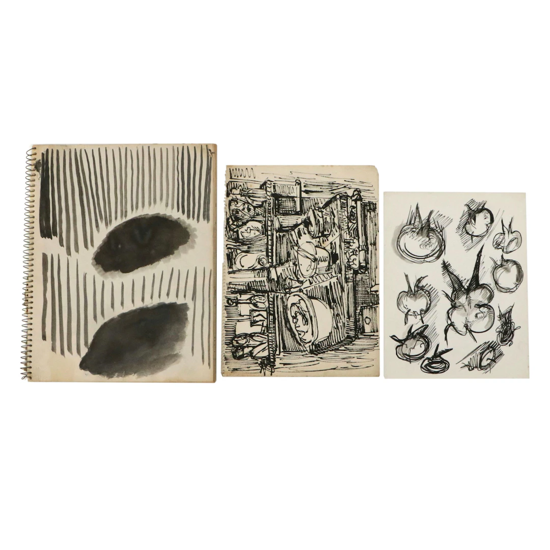 Achillo "Achi" Sullo Abstract Ink Drawings and Domestic Interior Scene