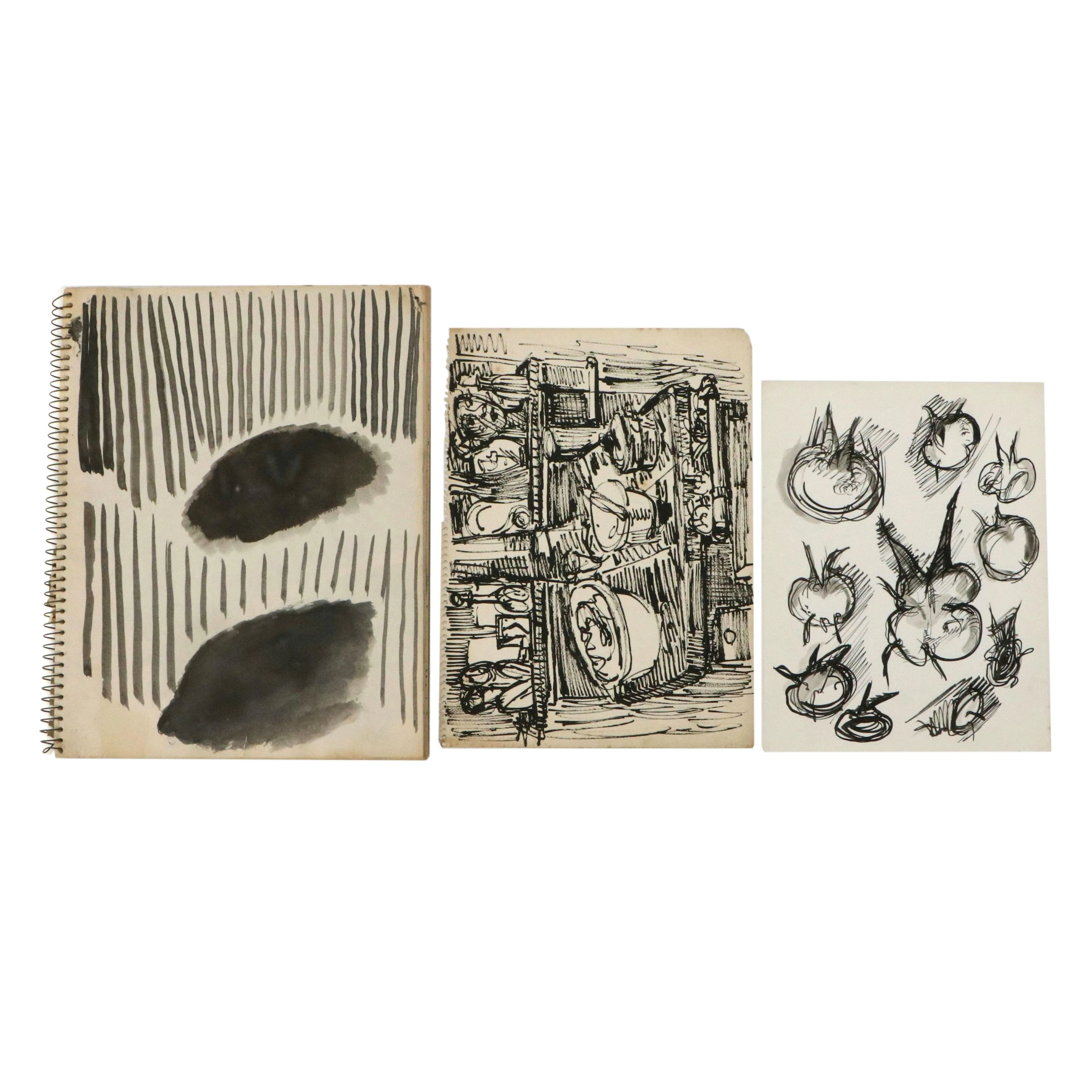 Achillo "Achi" Sullo Abstract Ink Drawings and Domestic Interior Scene