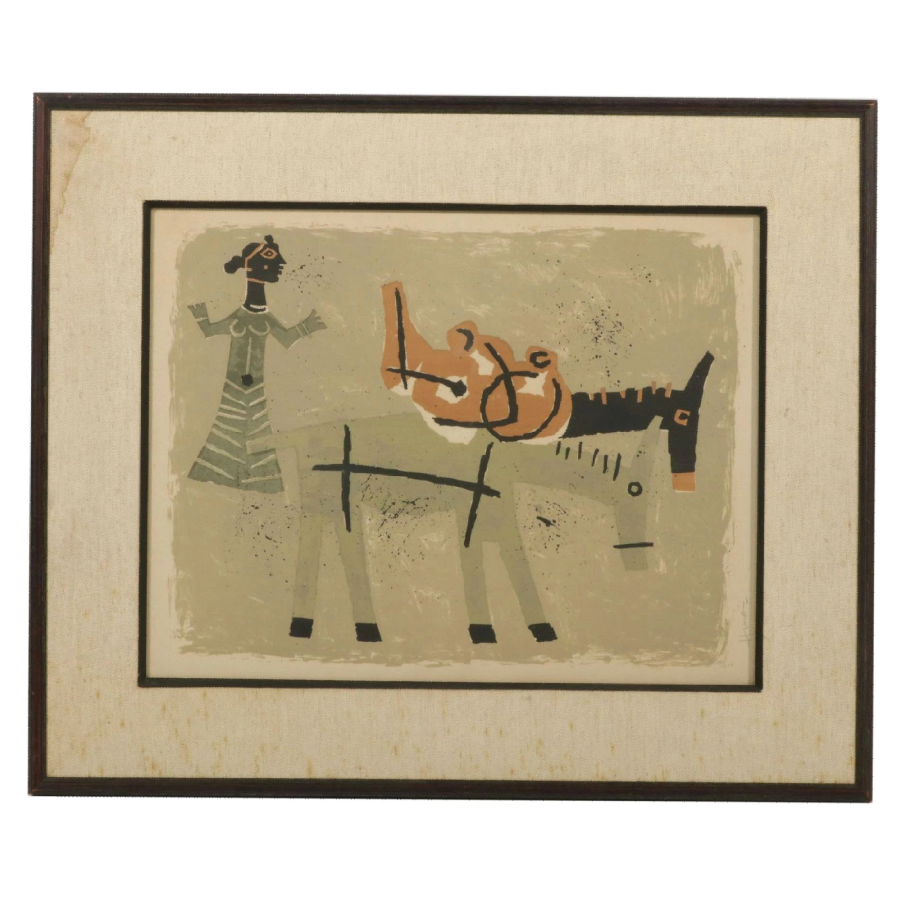 Maqbool Fida Husain Serigraph "Woman with Two Donkeys", Mid 20th Century