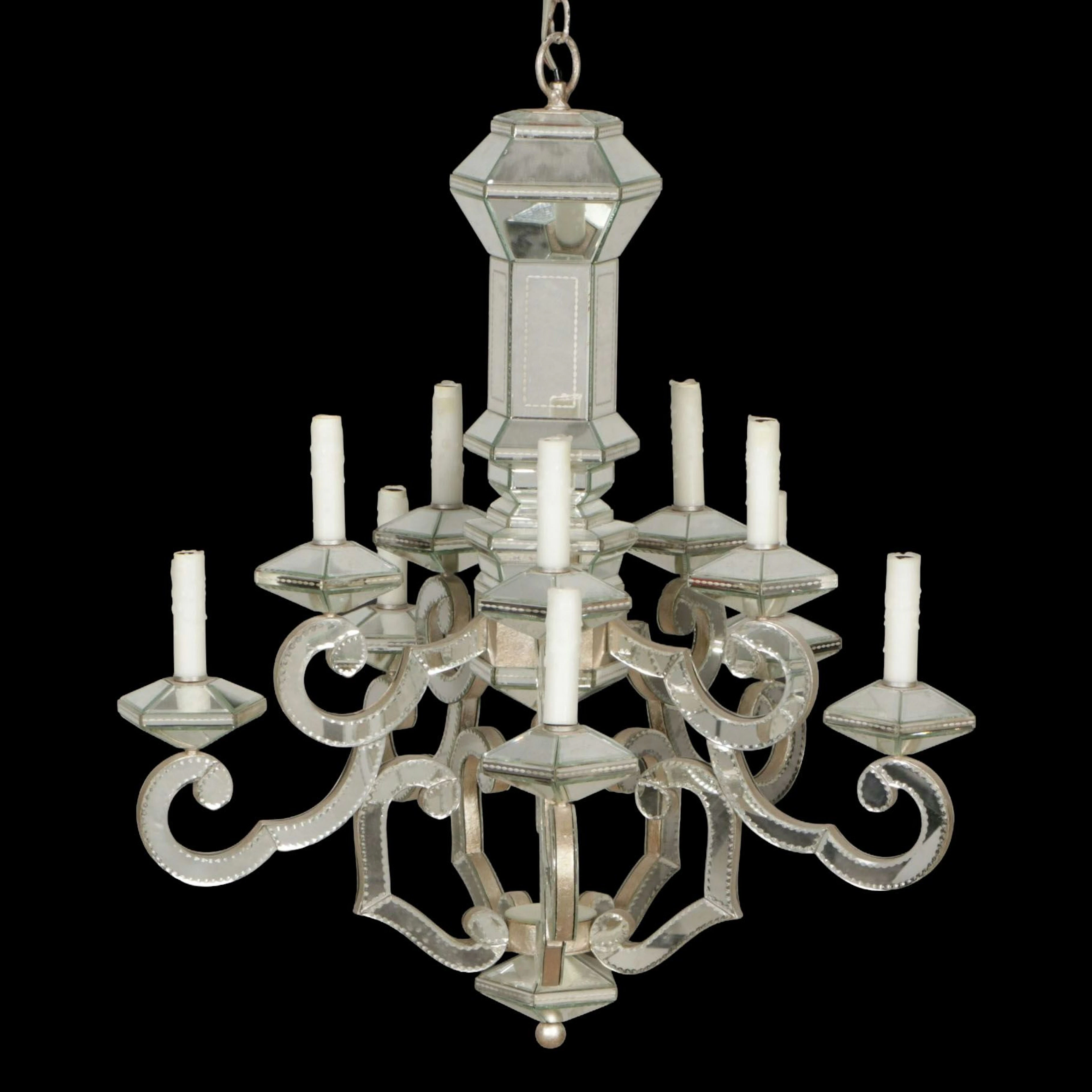 Venetian Style Ten Light Mirrored Chandelier
