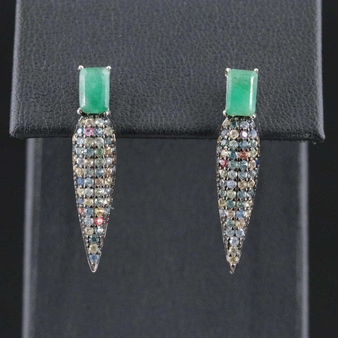 Sterling Emerald and Sapphire Earrings