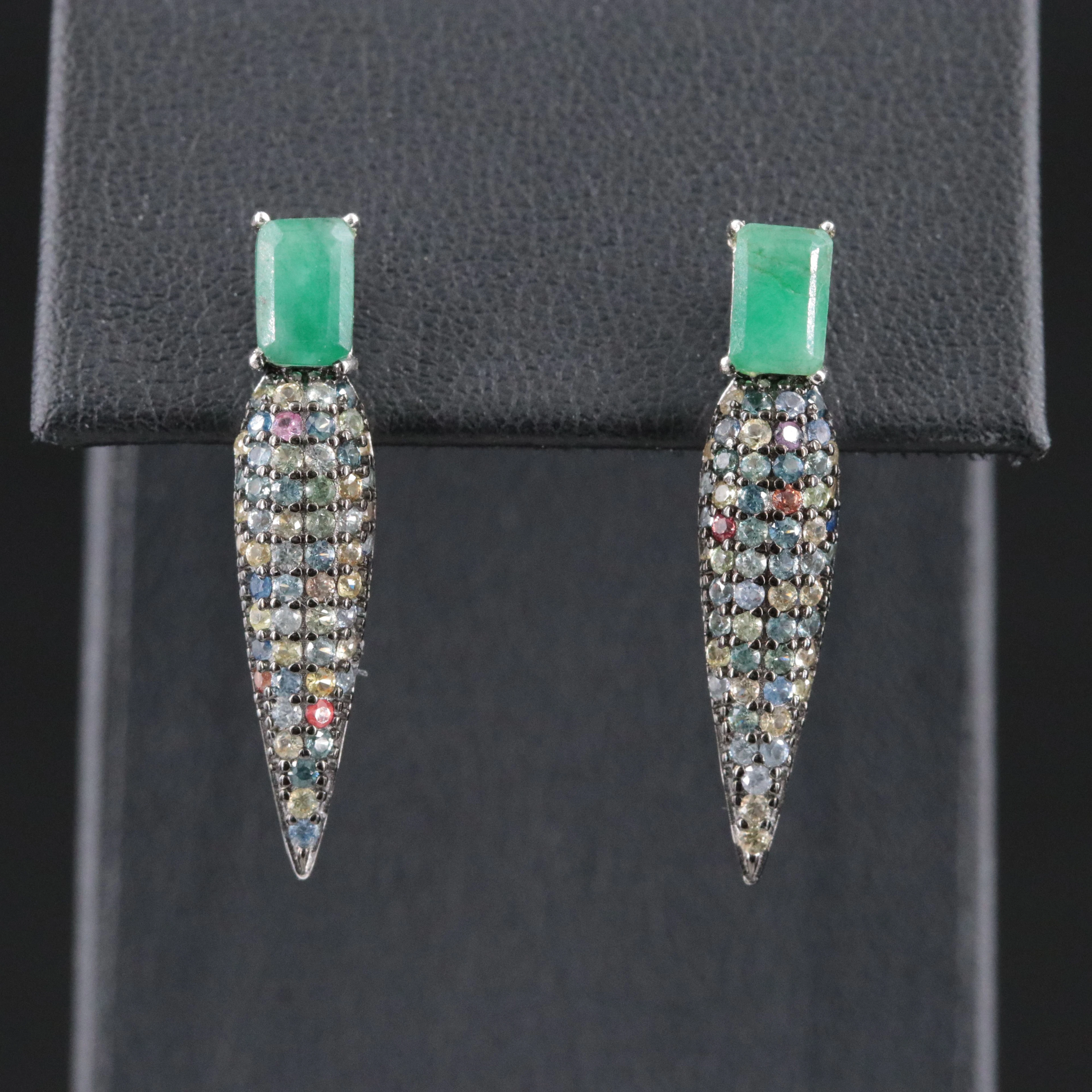 Sterling Emerald and Sapphire Earrings
