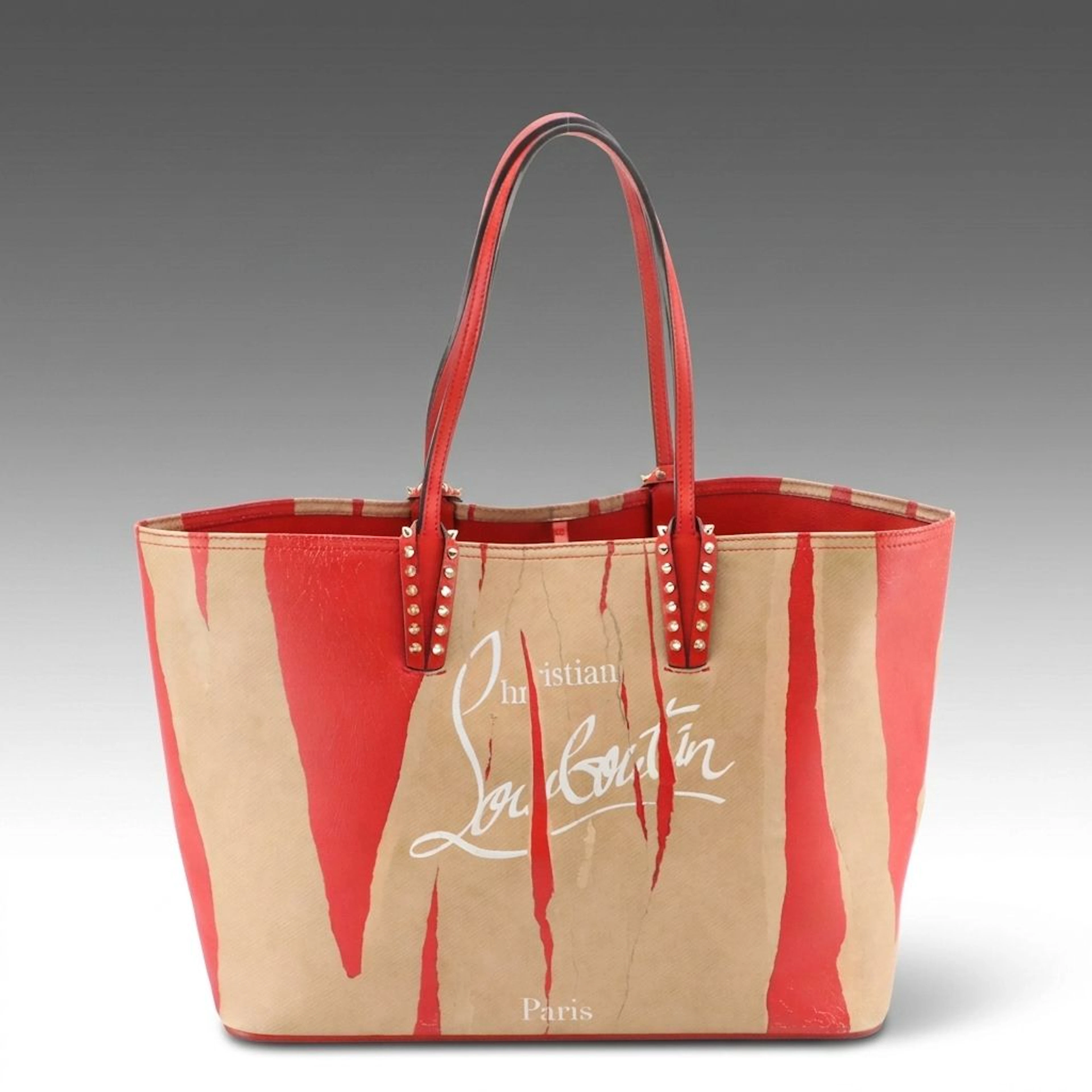 Christian Louboutin Spiked Cabata Loubikraft Leather and Coated Canvas Tote Bag
