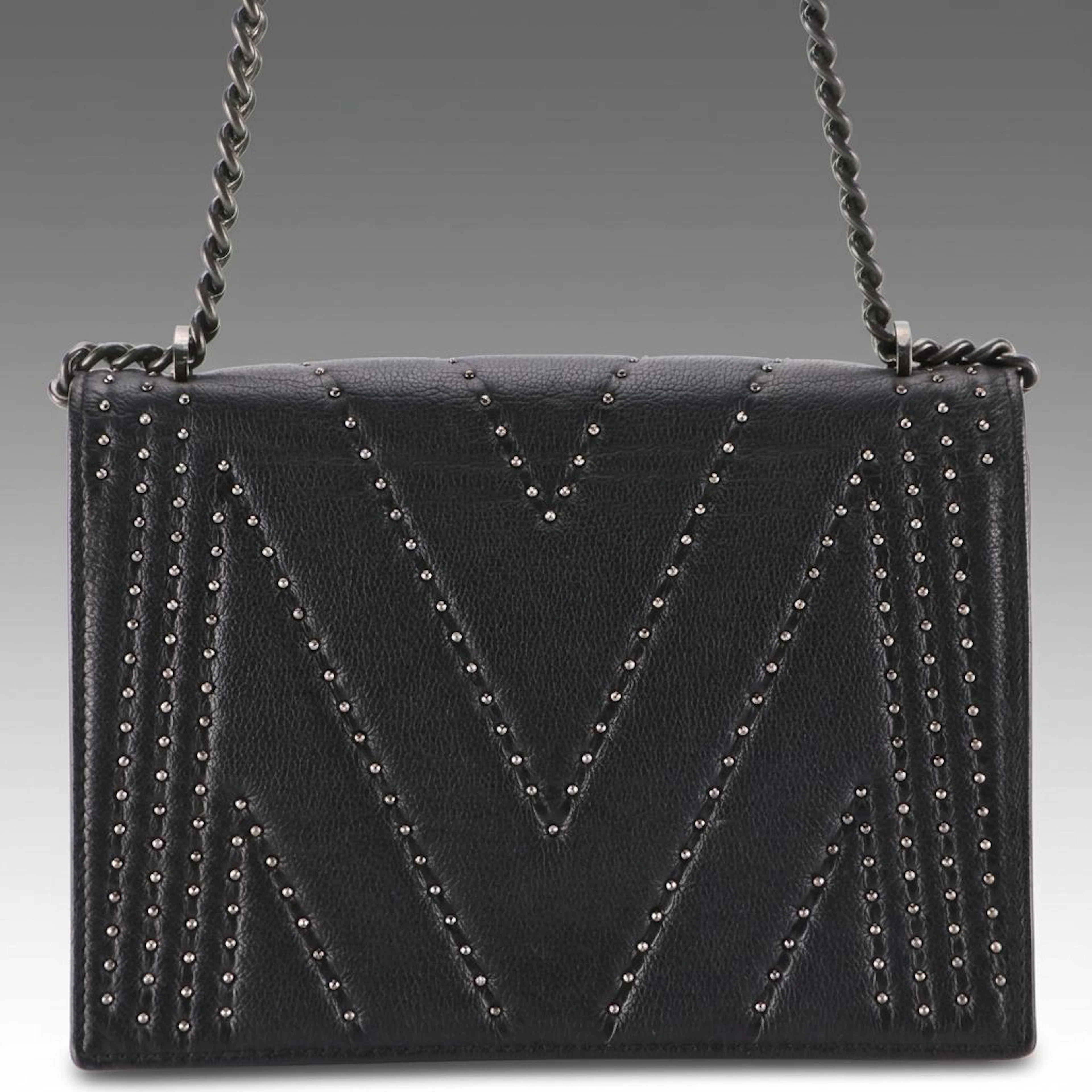 MCM Studded Black Chevron Leather Diamond Disco Small Shoulder Bag