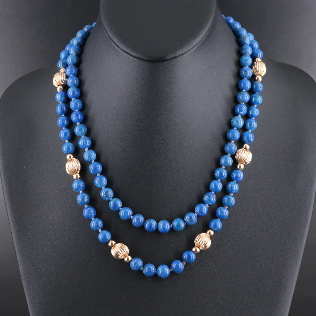 Vintage Lapis Lazuli Necklace with 14K Accent Beads