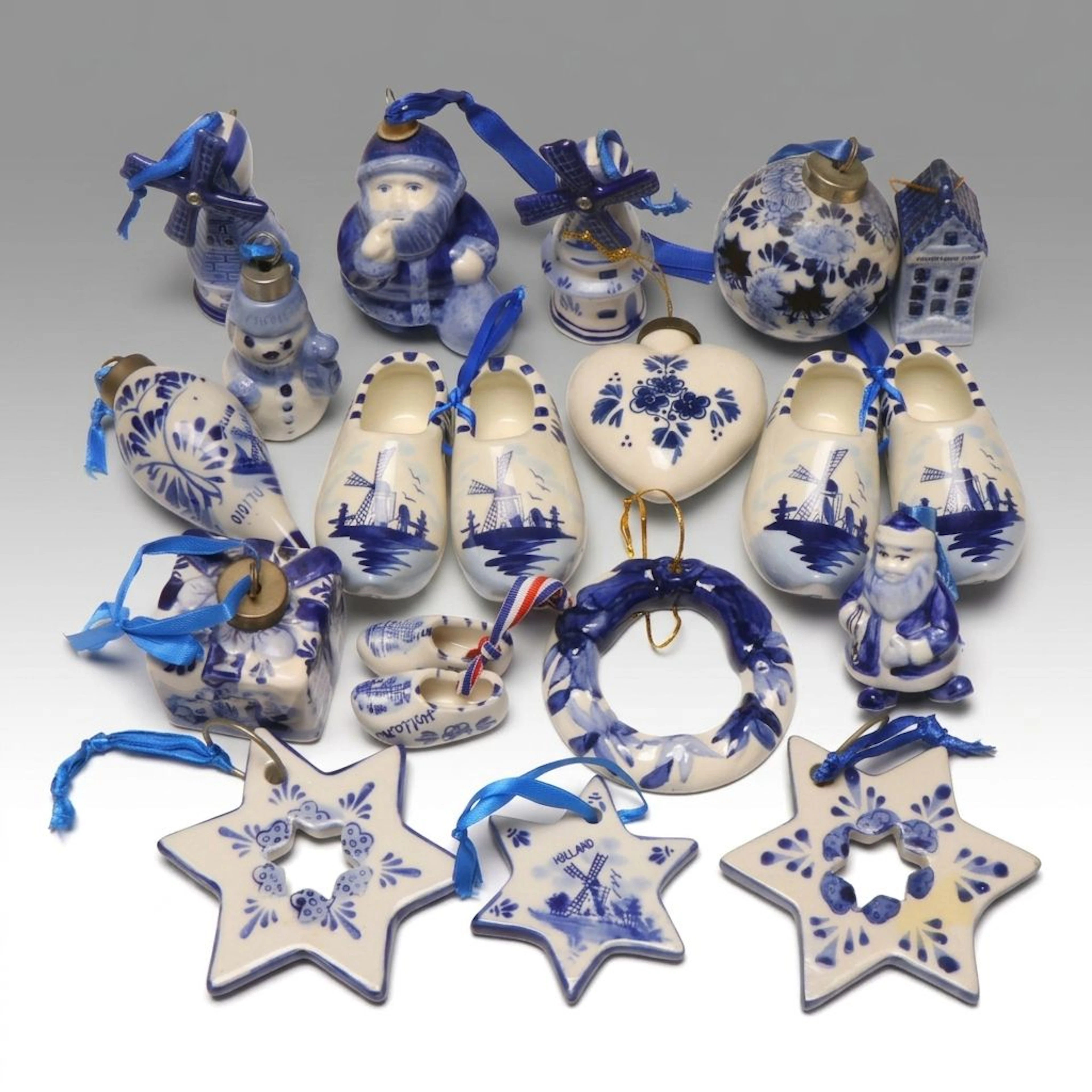 Delft Blue Ceramic Clog, Windmill, Heart and More Ornaments
