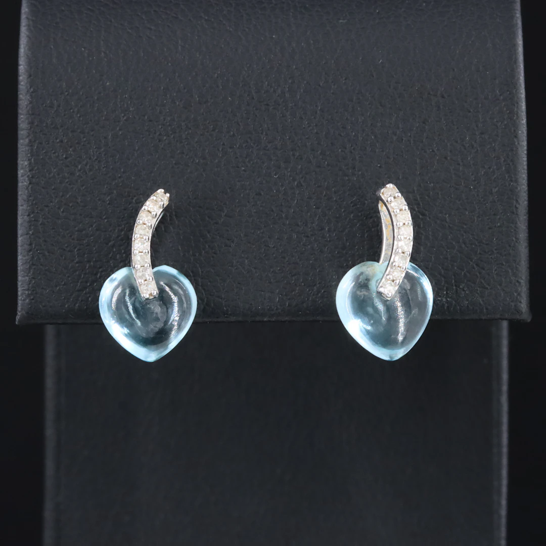 10K Topaz and Diamond Heart Earrings