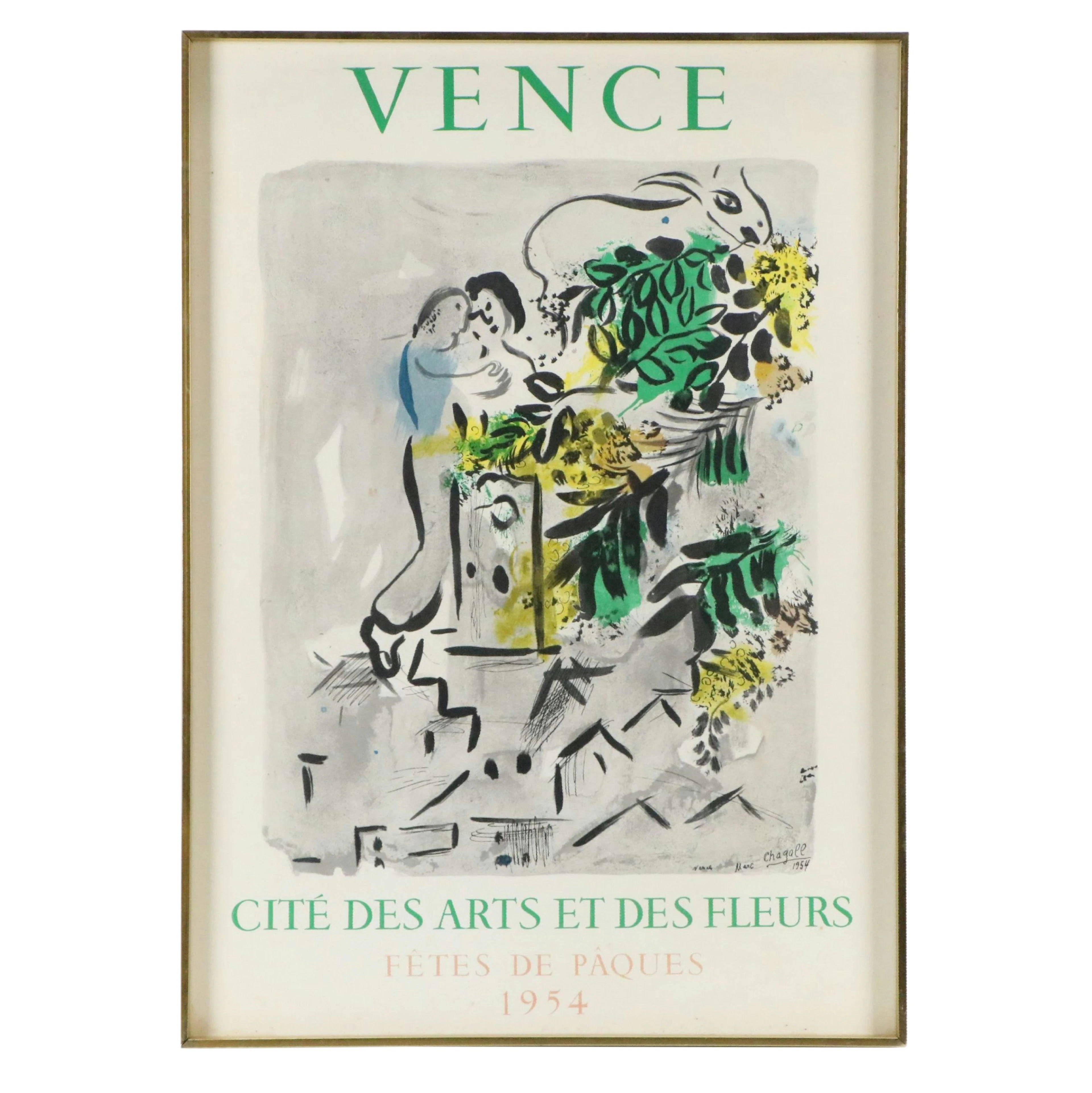 Color Lithograph Exhibition Poster "Vence" After Marc Chagall, 1954
