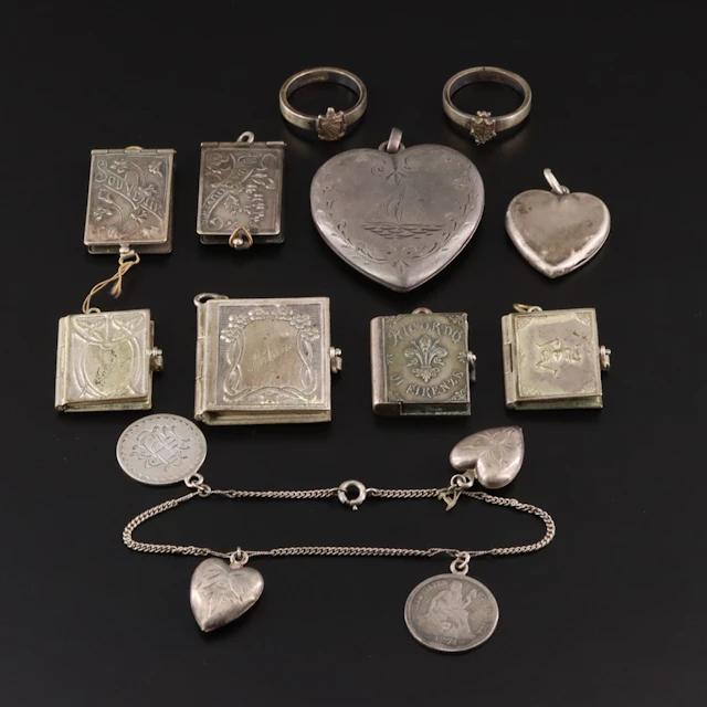 Victorian Love Tokens & Art Nouveau Souvenir Pendants Featured in Jewelry