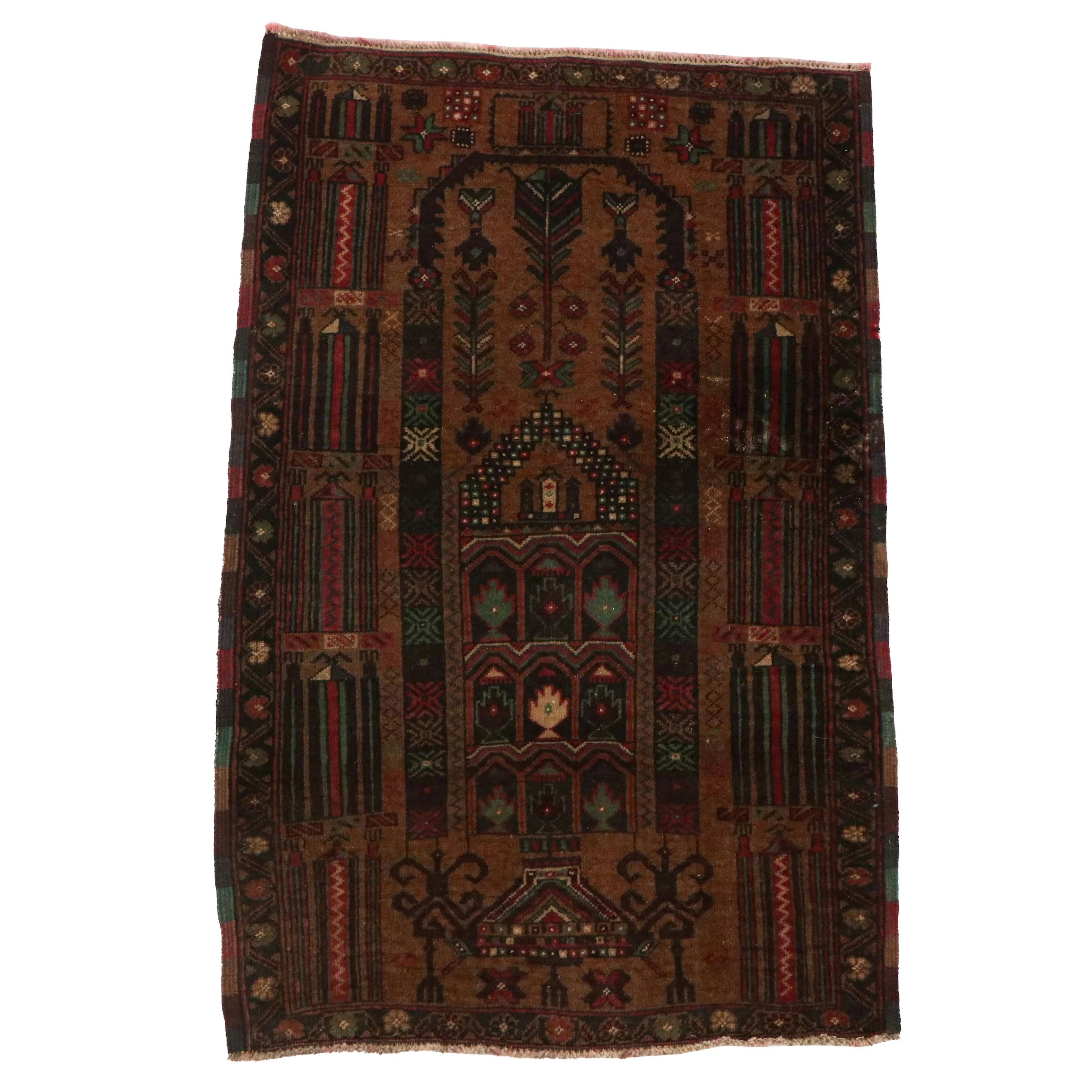 2'9 x 4'3 Hand-Knotted Afghan Baluch Prayer Rug