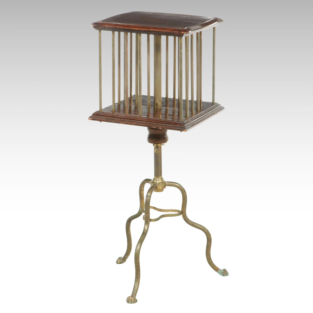 Victorian Style Revolving Bookstand Side Table with Cast Brass Base