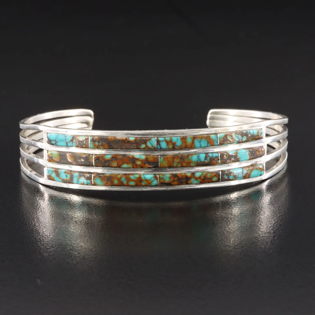 Signed Southwestern Sterling Navajo Turquoise Bracelet