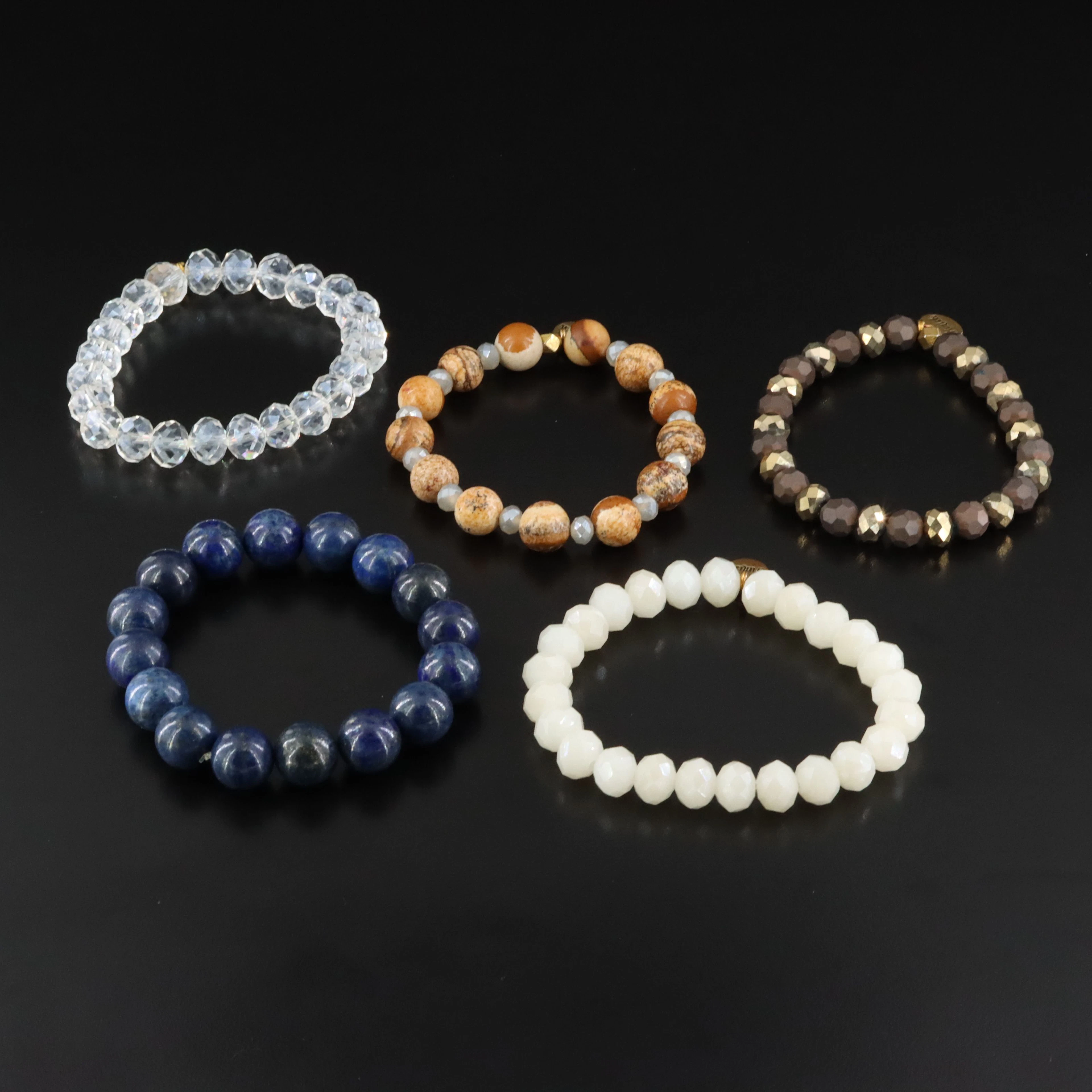Stackable Gemstone Bracelets Including Lapis Lazuli, Jasper & Glass