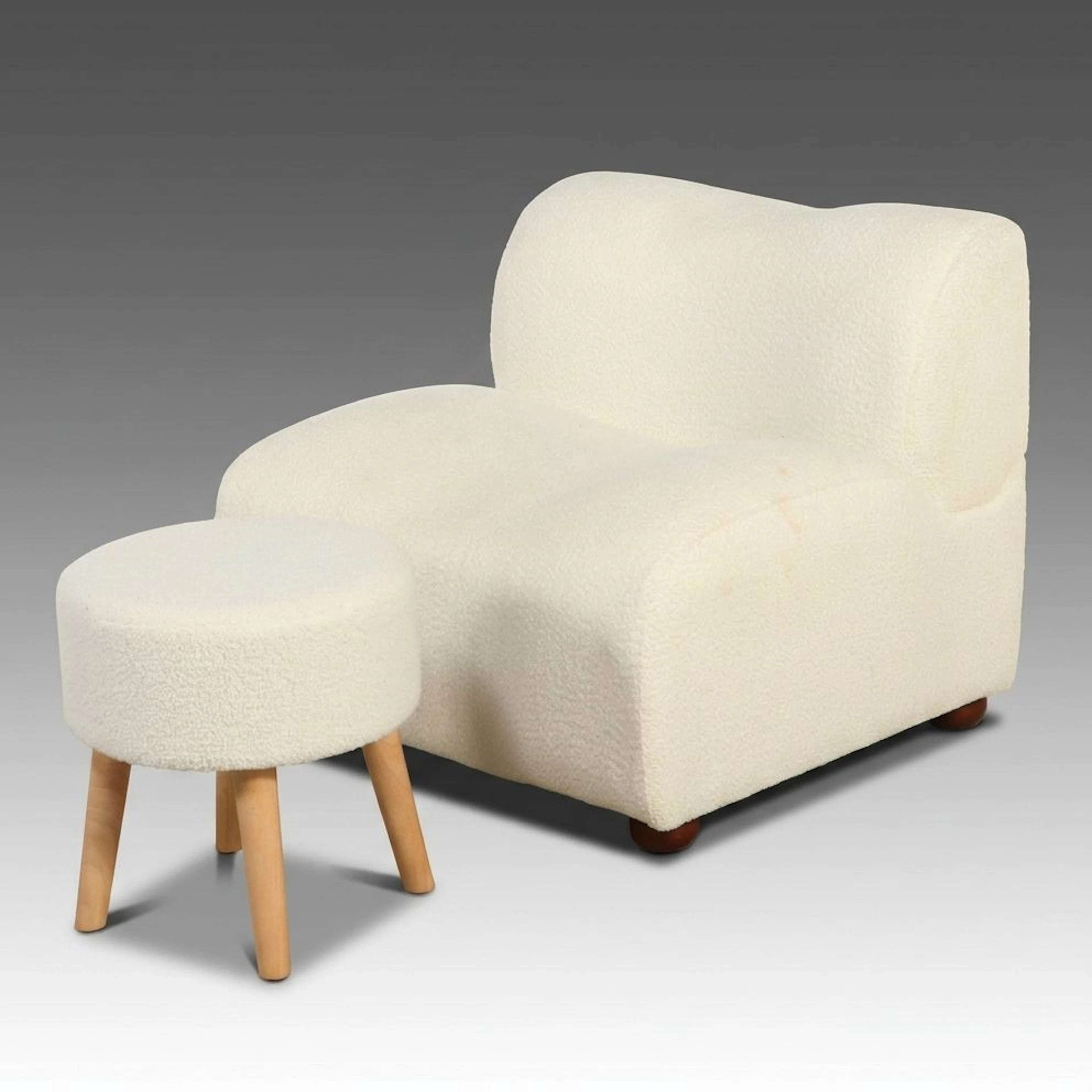 Craft Home Modern Cream Bouclé Lounge Chair and Ottoman, 21st Century