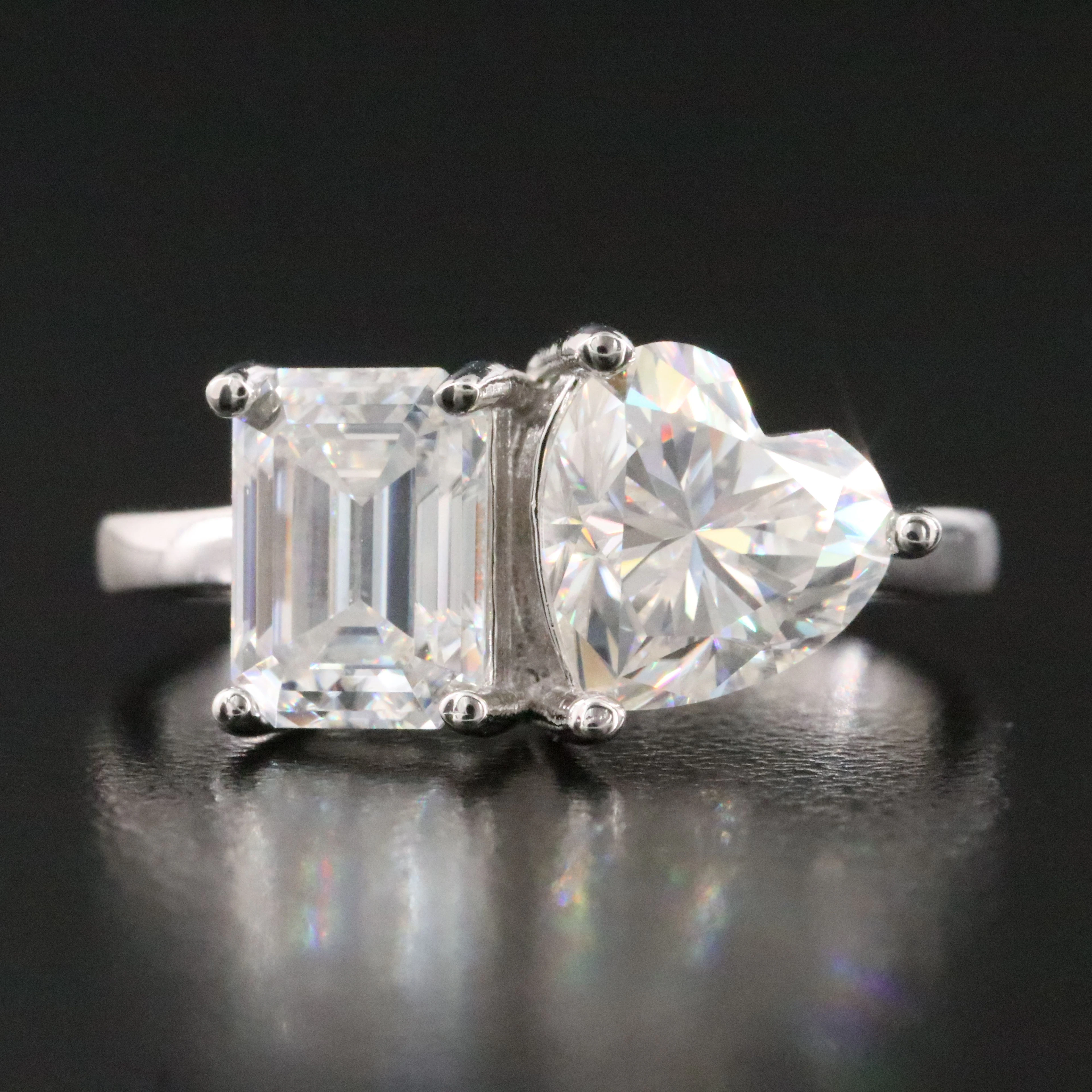 Sterling Moissanite Toi et Moi Ring
