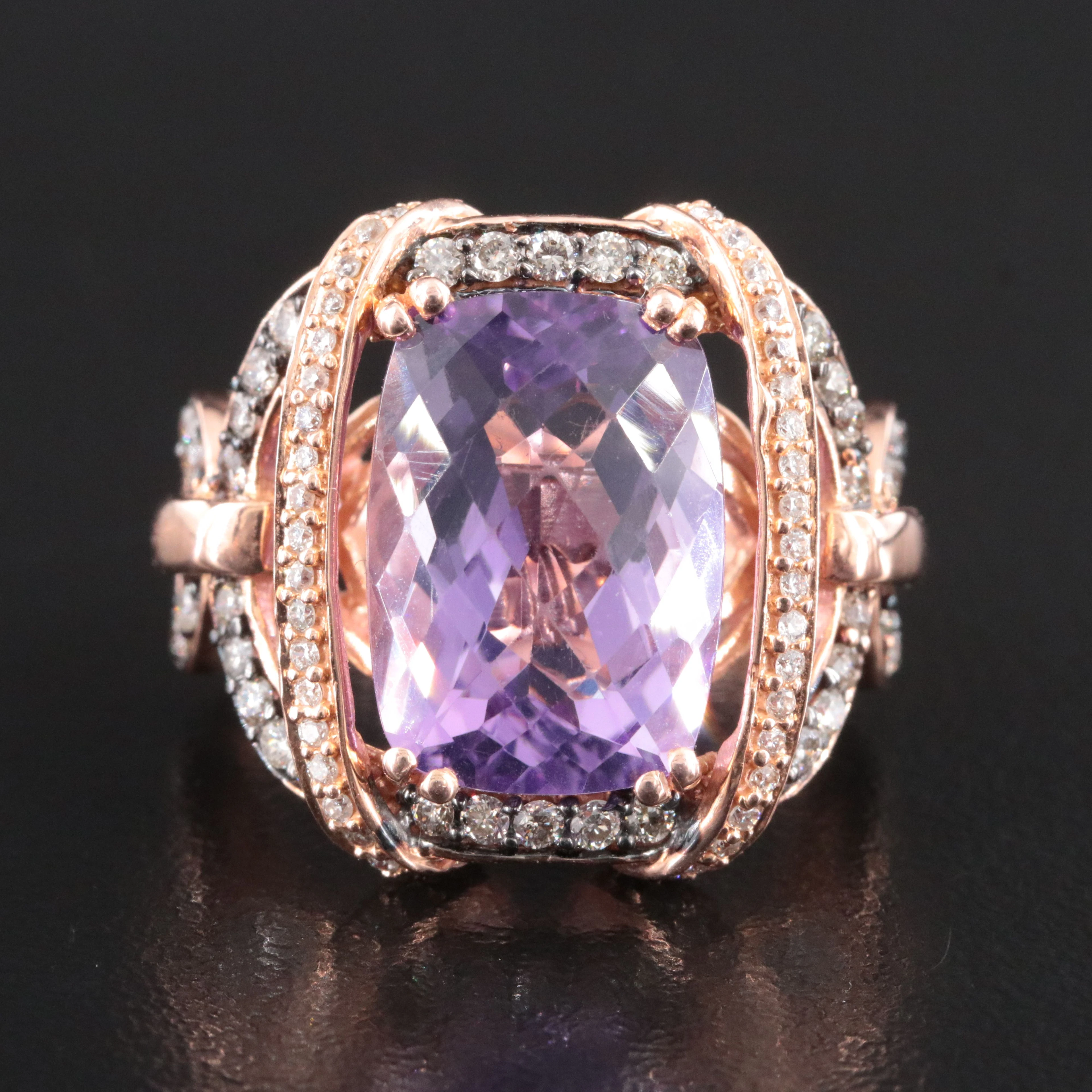 14K Rose Gold Amethyst & Diamond Ring Attributed to Le Vian w/ Fancy